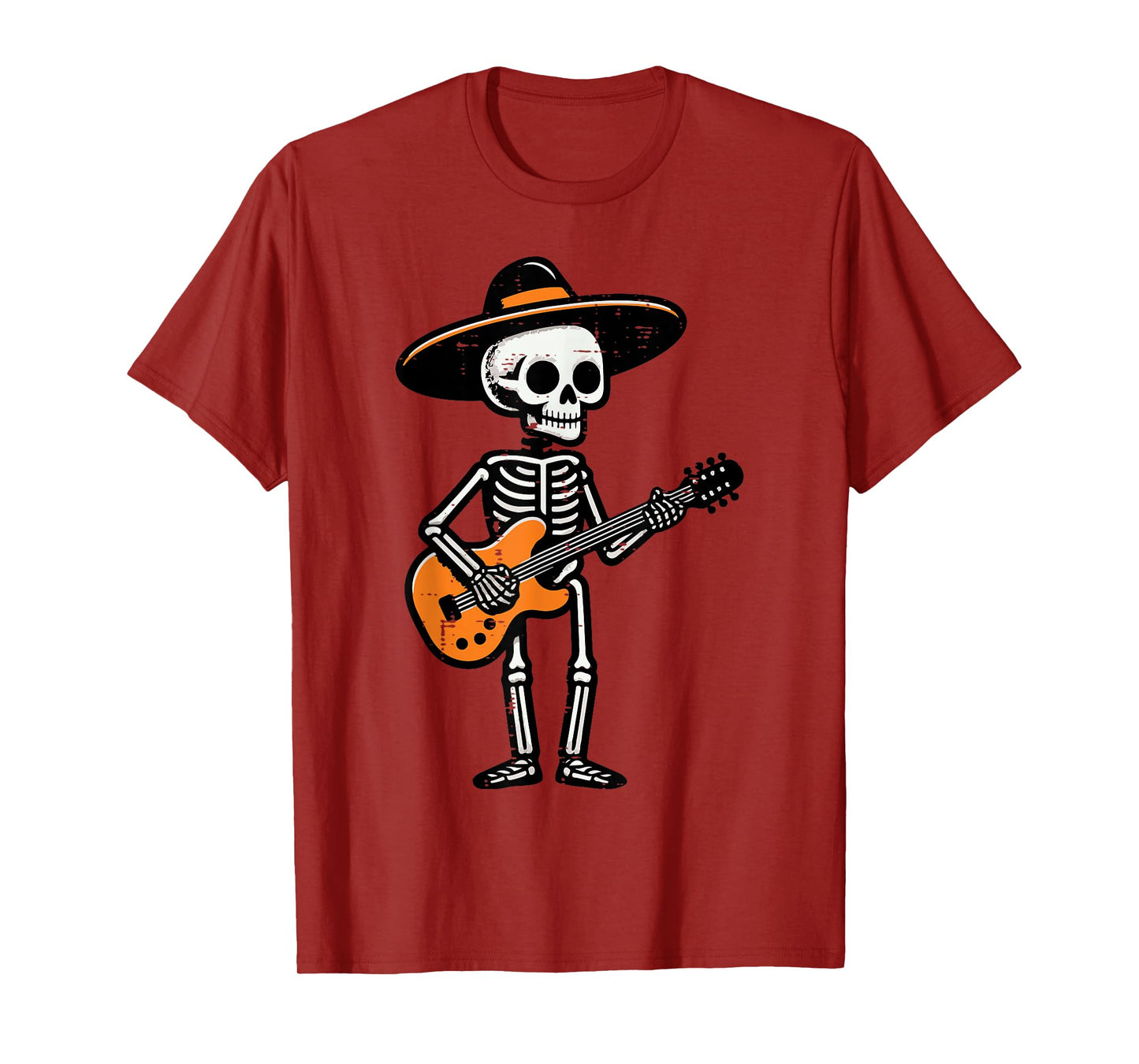 Halloween Skeleton Hat Guitar Rock Costume Men Boys Kids T-Shirt