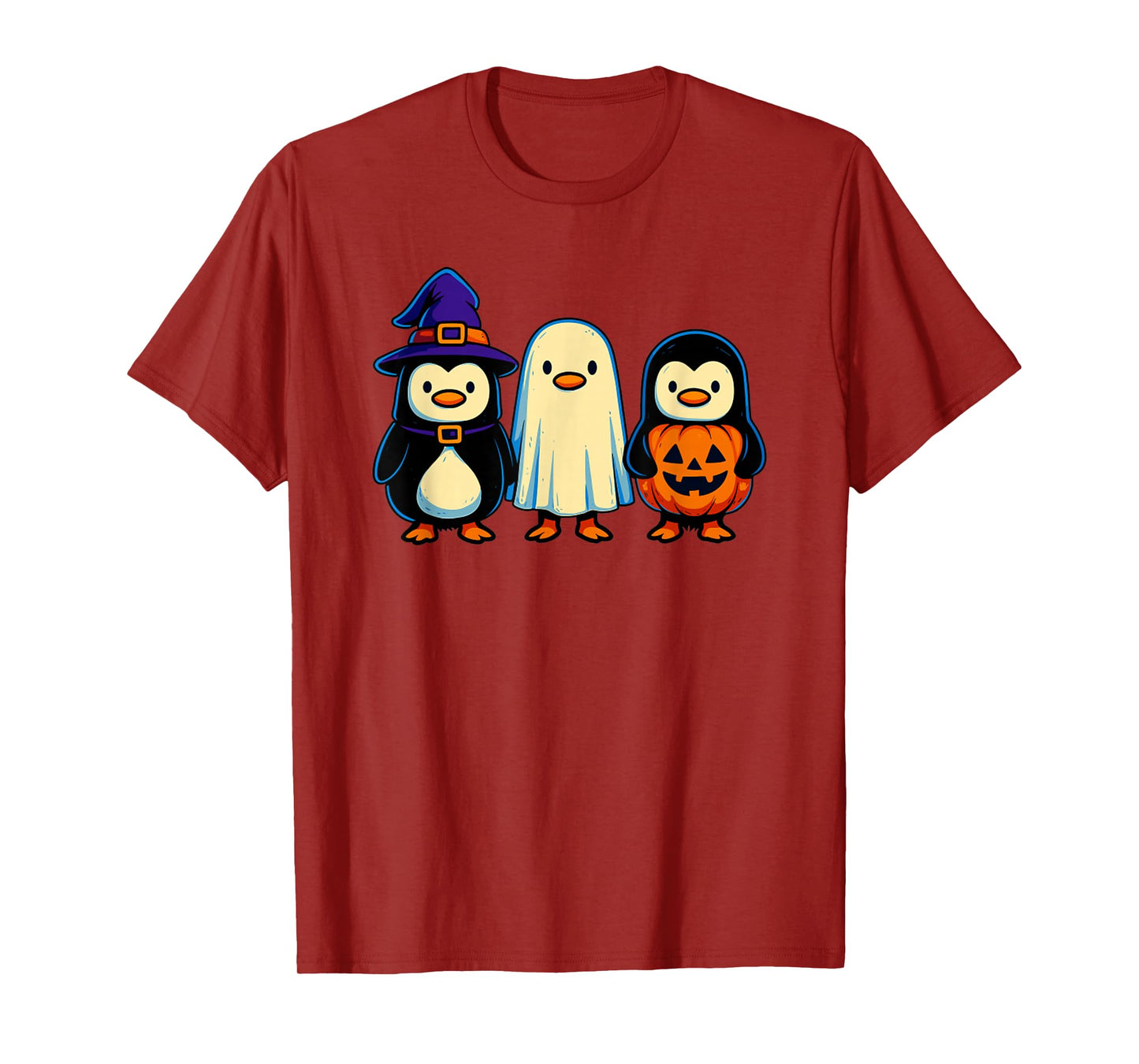 Funny Penguin Witch Ghost Pumpkin Funny Halloween T-Shirt