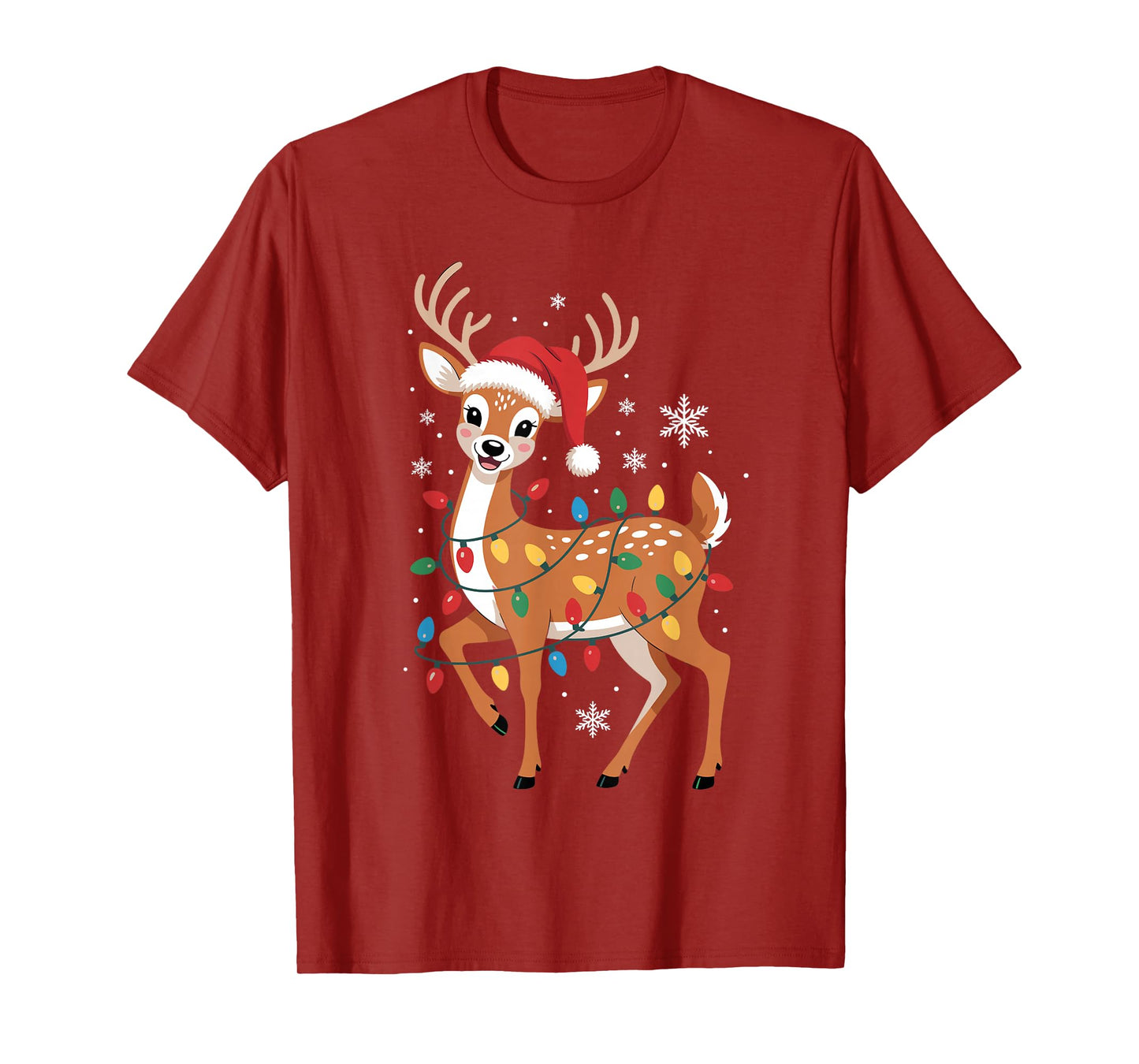 Christmas Reindeer Light Santa Hat Joyful Holiday Lovers Fun T-Shirt