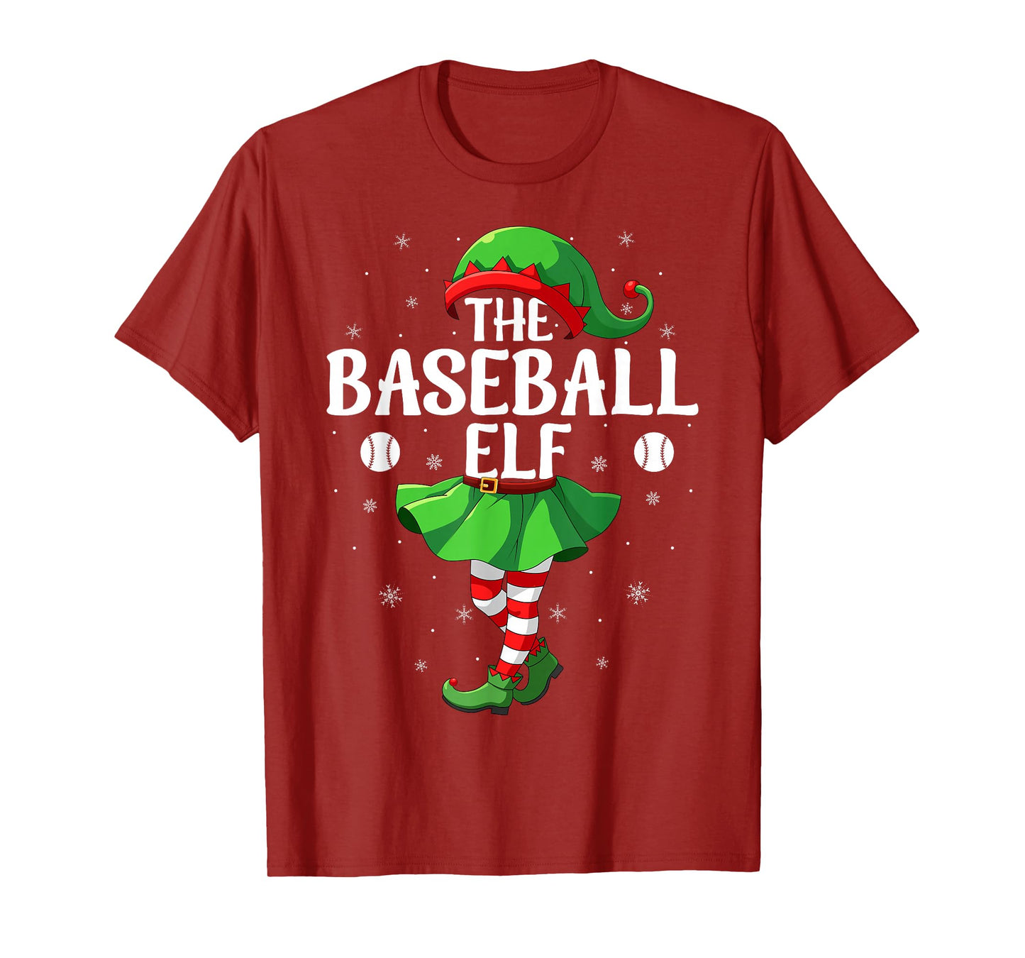 Baseball Elf Christmas Girls Women Elf Squad Xmas Family T-Shirt