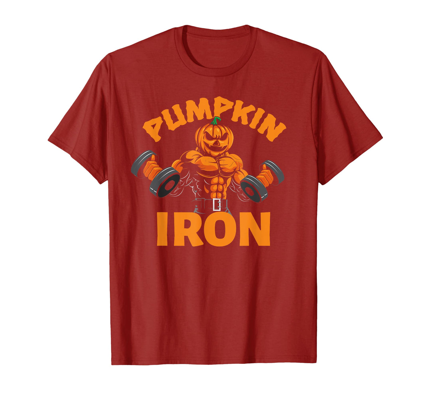 Pumpkin Iron Halloween Gym Workout Lifting Pun Funny T-Shirt