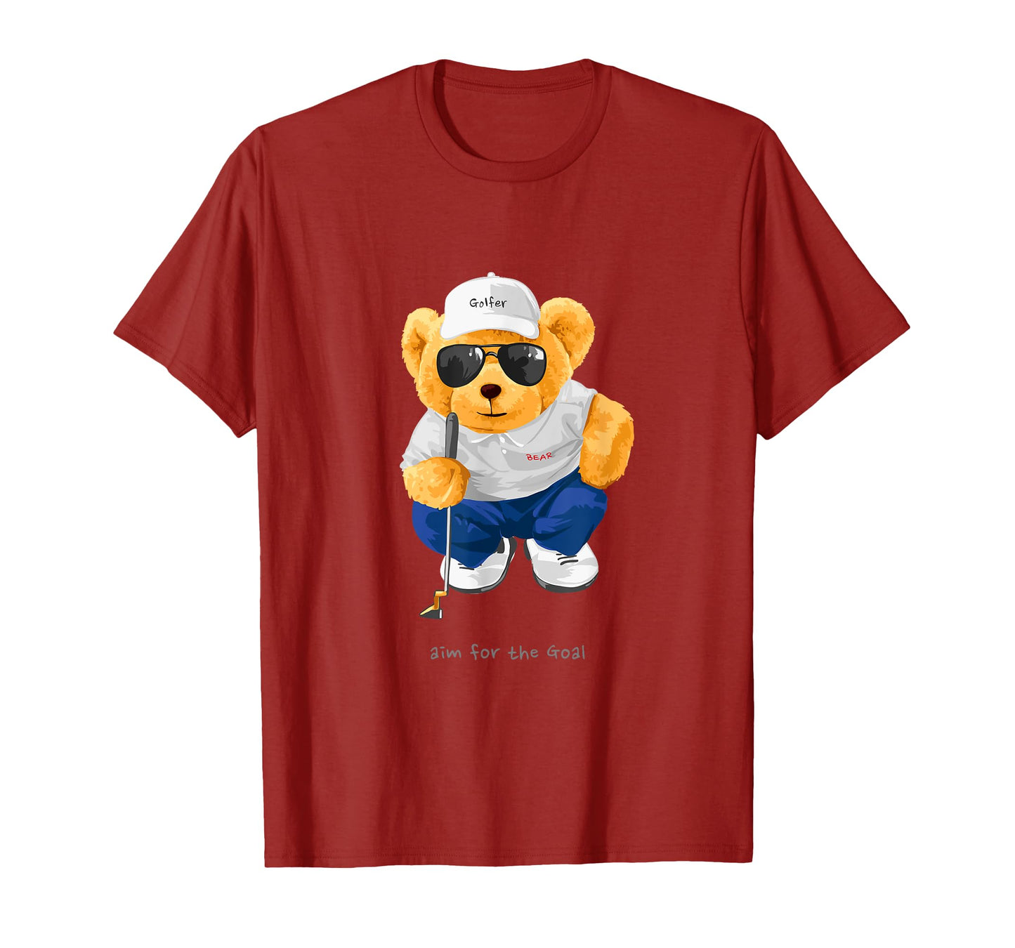 Cool Wild Teddy Bear Playing Golf Style Illustration Graphic T-Shirt