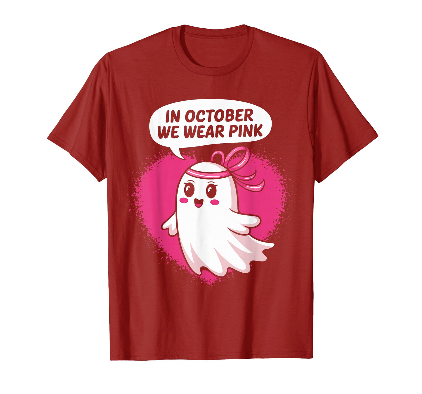 in October We Wear Pink Ghost Witch Breast Cancer Awareness T-Shirt