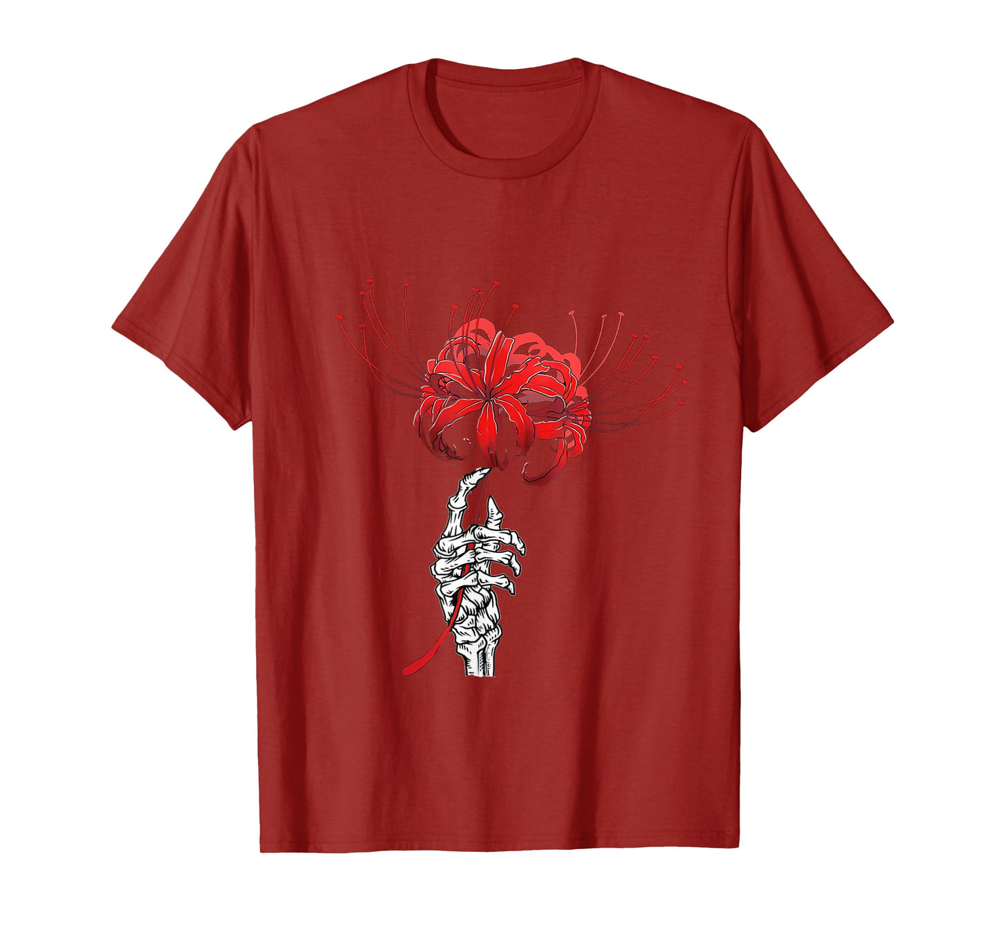 Skeleton Hand Holding Red Spider Lily Aesthetic Red Flower T-Shirt