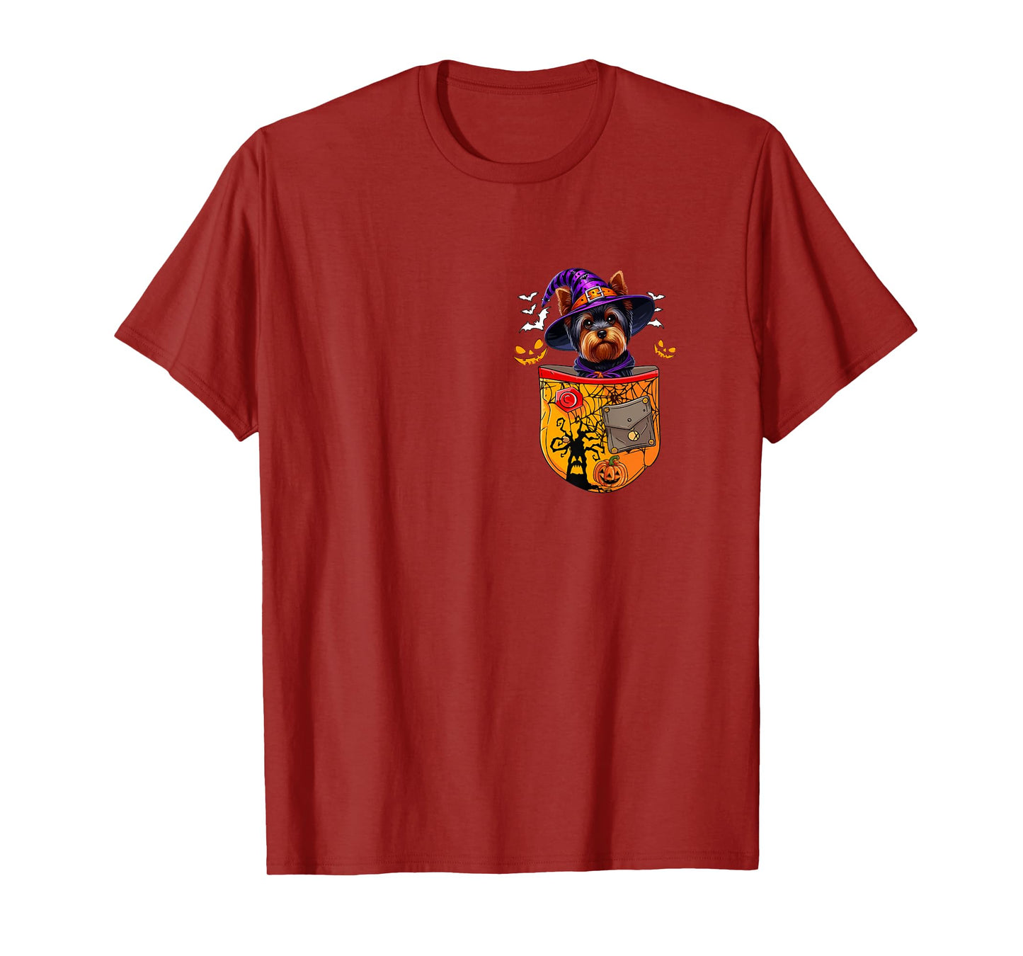 Yorkshire Terrier As Witch in Pocket Halloween Dog Owner T-Shirt