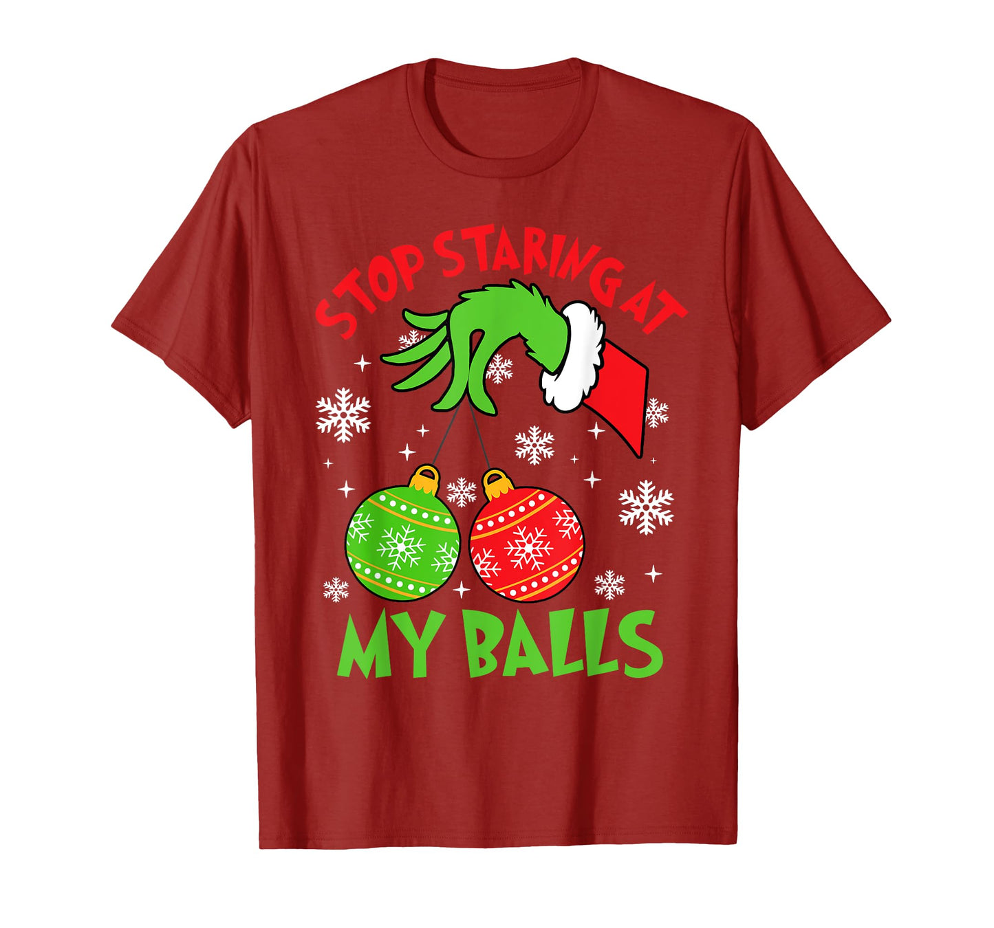 Stop Staring at My Balls Christmas Santa Pajamas Holiday T-Shirt