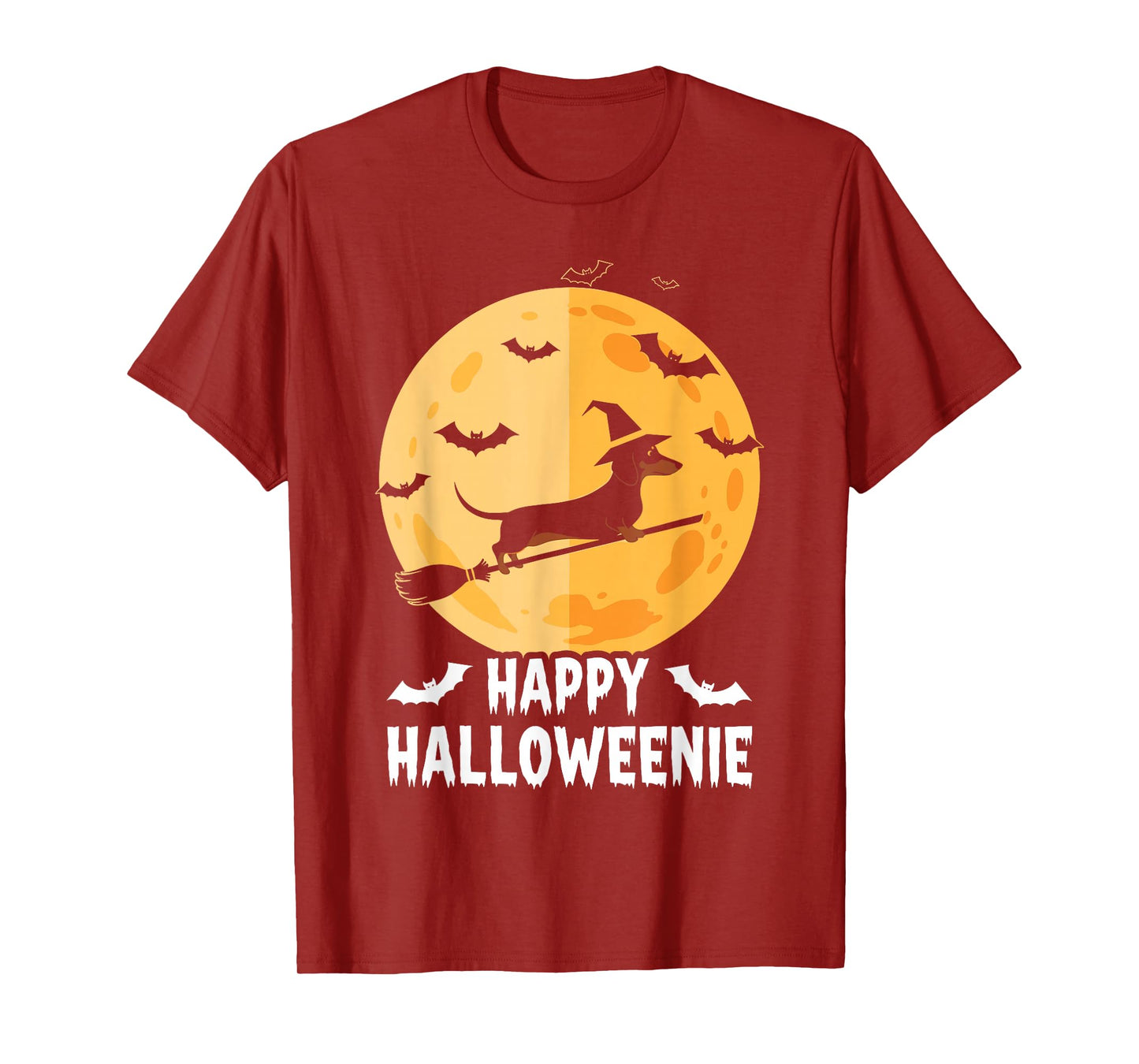 Happy Halloweenie Funny Halloween Dachshund Flying Witch T-Shirt