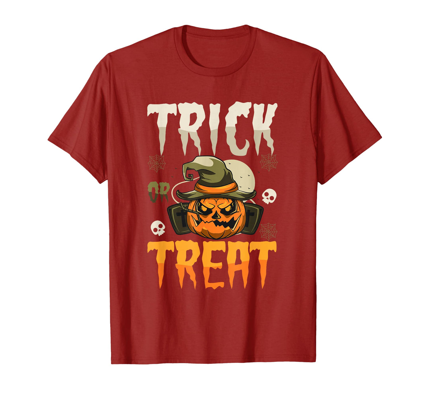 Scary Pumpkin Face Witch Hat Trick or Treat Halloween T-Shirt