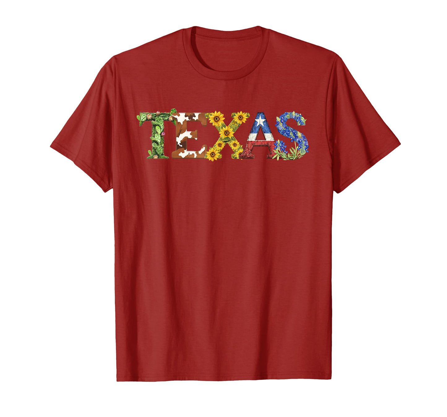 Texas-Themed Letters with Cactus, Sunflowers, & Bluebonnets T-Shirt