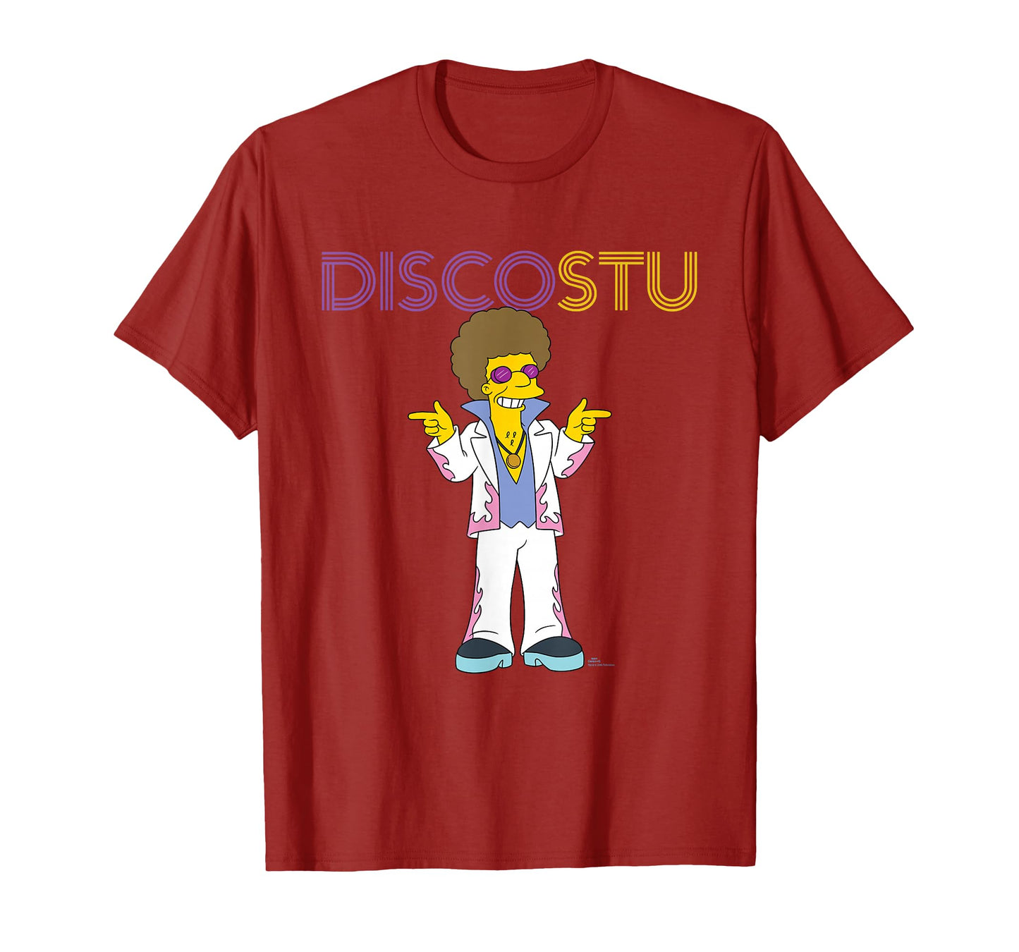 The Simpsons Disco Stu T-Shirt - Unisex-Adults & Kids - Black - Small - Short Sleeve - Crew Collar - Neon Name in Lights Design