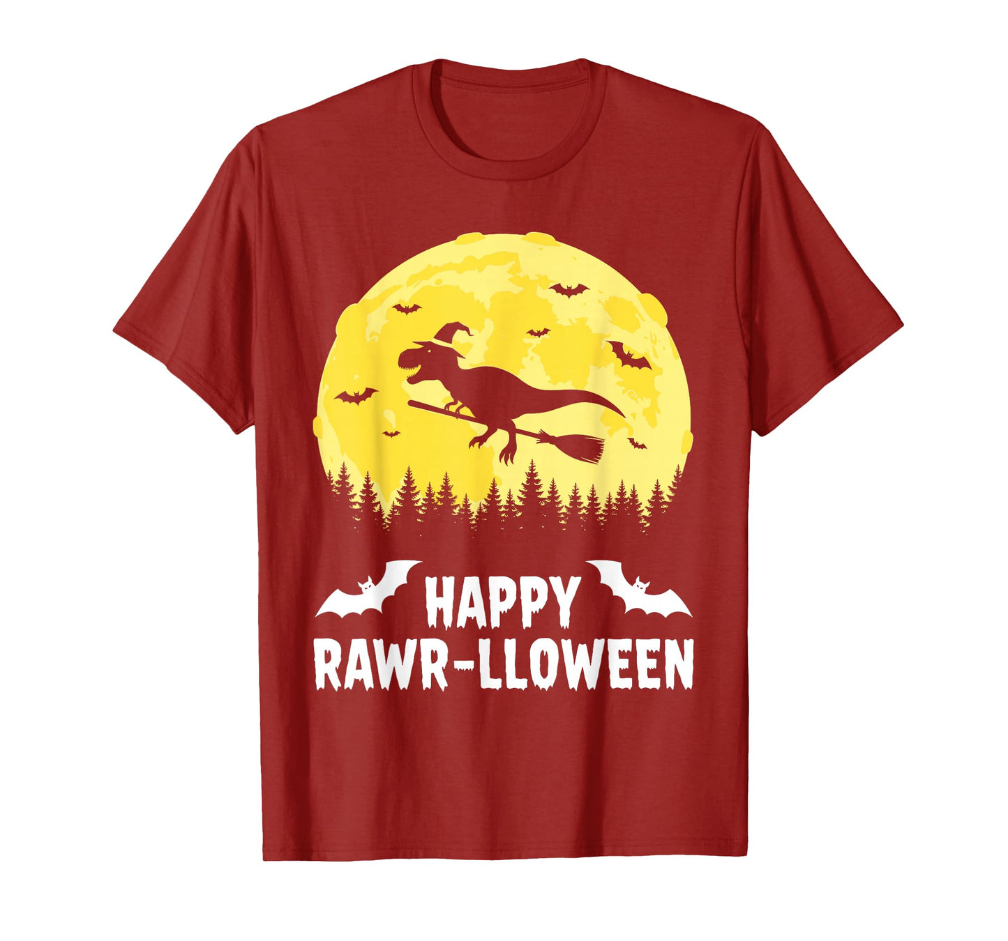 Happy Rawr-lloween Funny Halloween T Rex Flying Witch T-Shirt