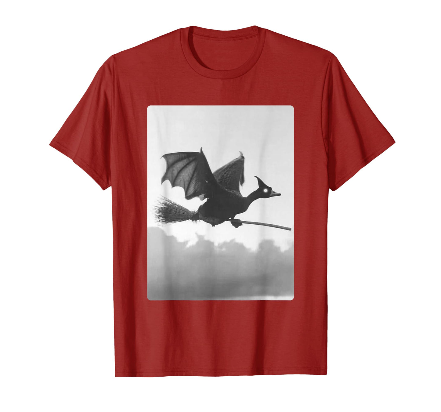 Gothic Goose Witch Broom Bat Wings Spooky Halloween Animal T-Shirt