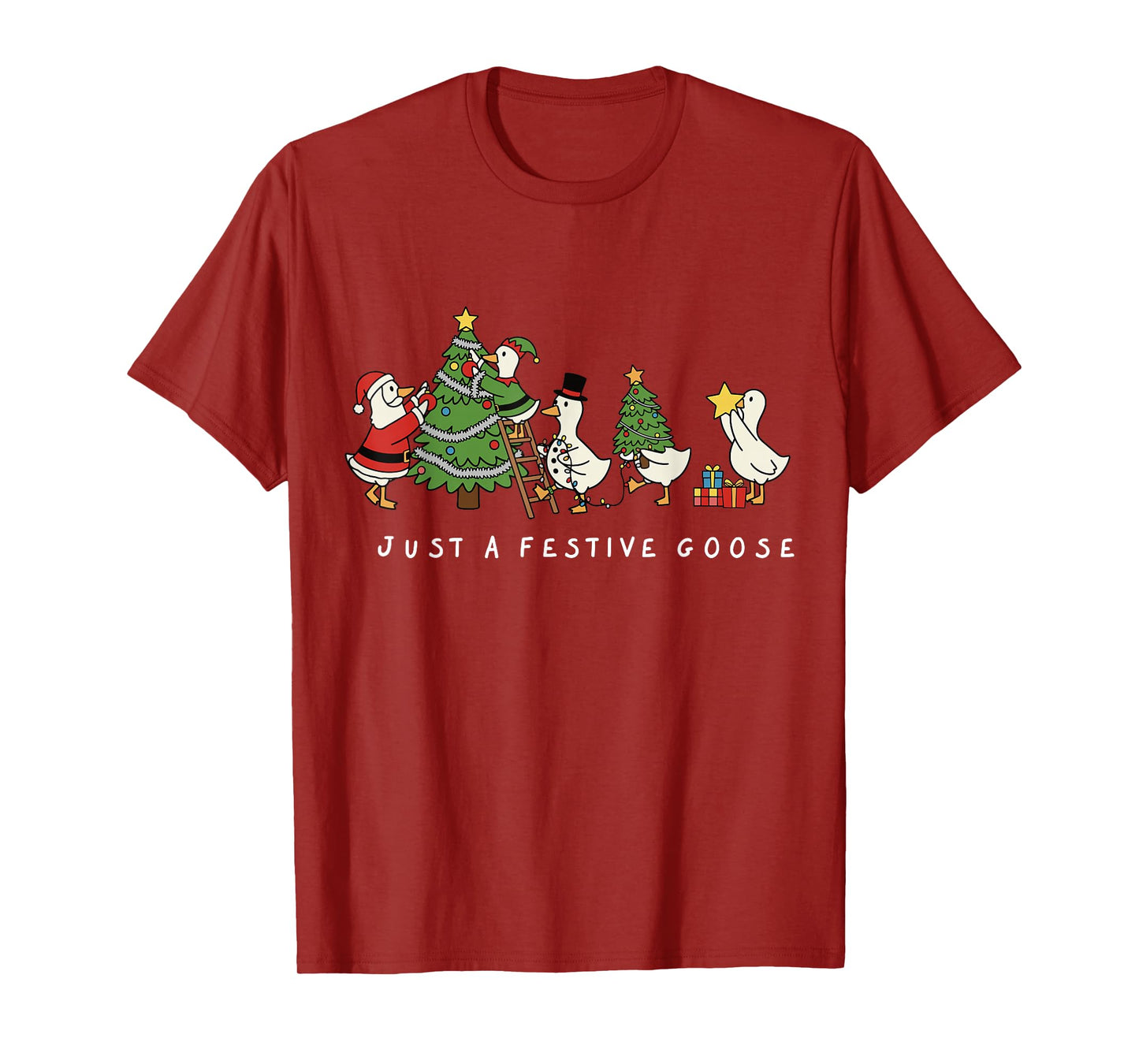 Just a Festive Goose Christmas Holiday Crew T-Shirt