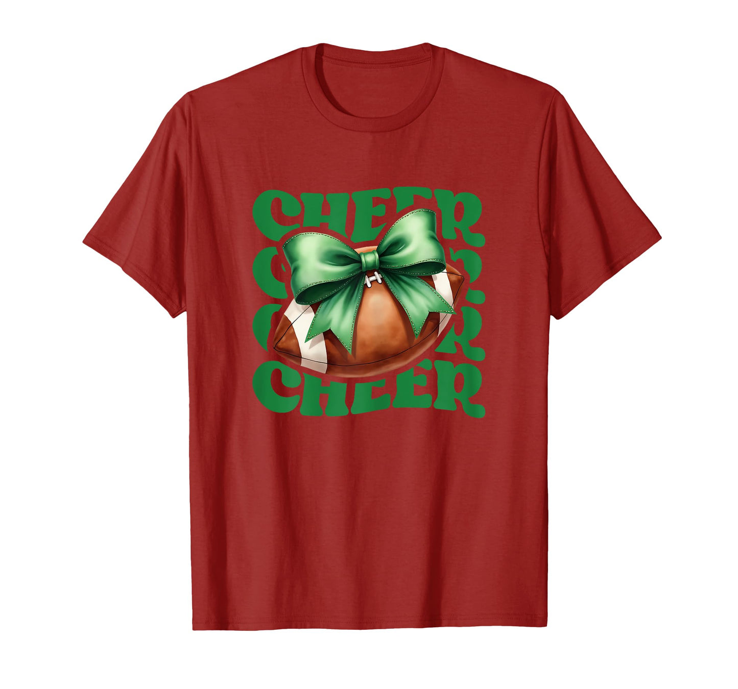 Game Day Green Cheerleader Mom Croquette Bow Football Cheer T-Shirt