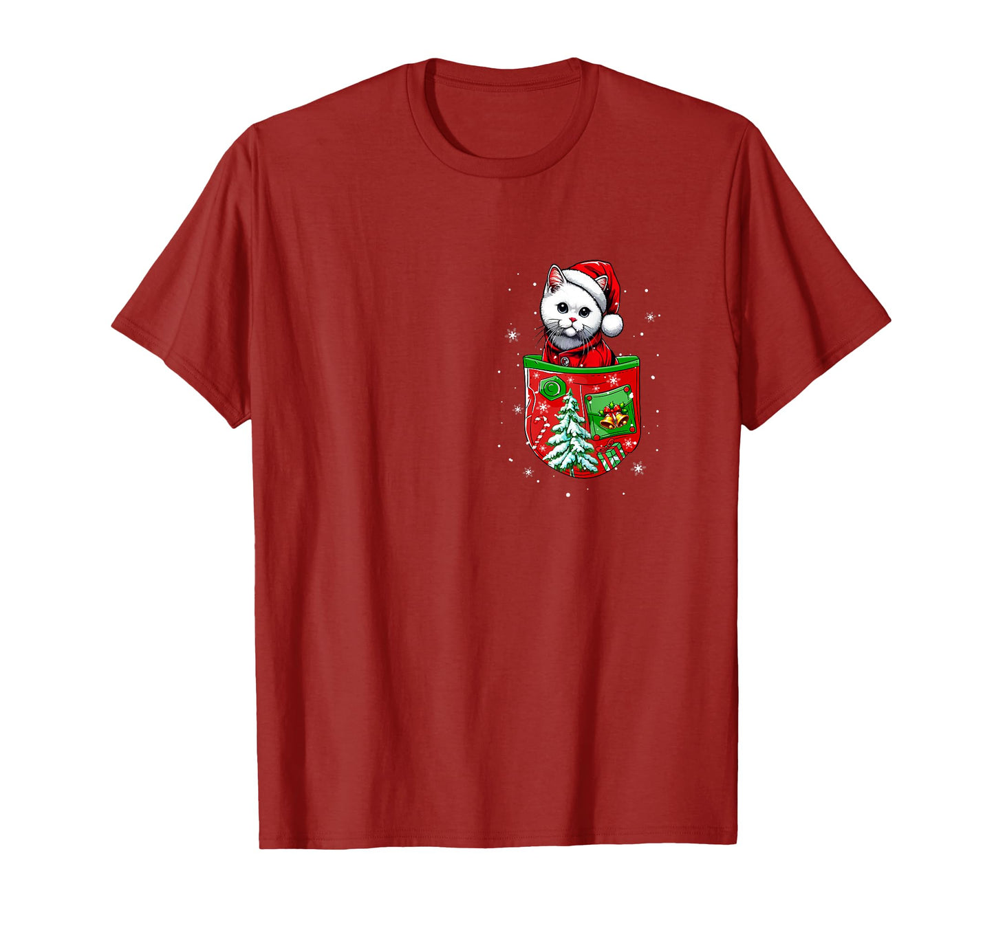 Santa Cat in Pocket Owner Christmas Tree Bells T-Shirt