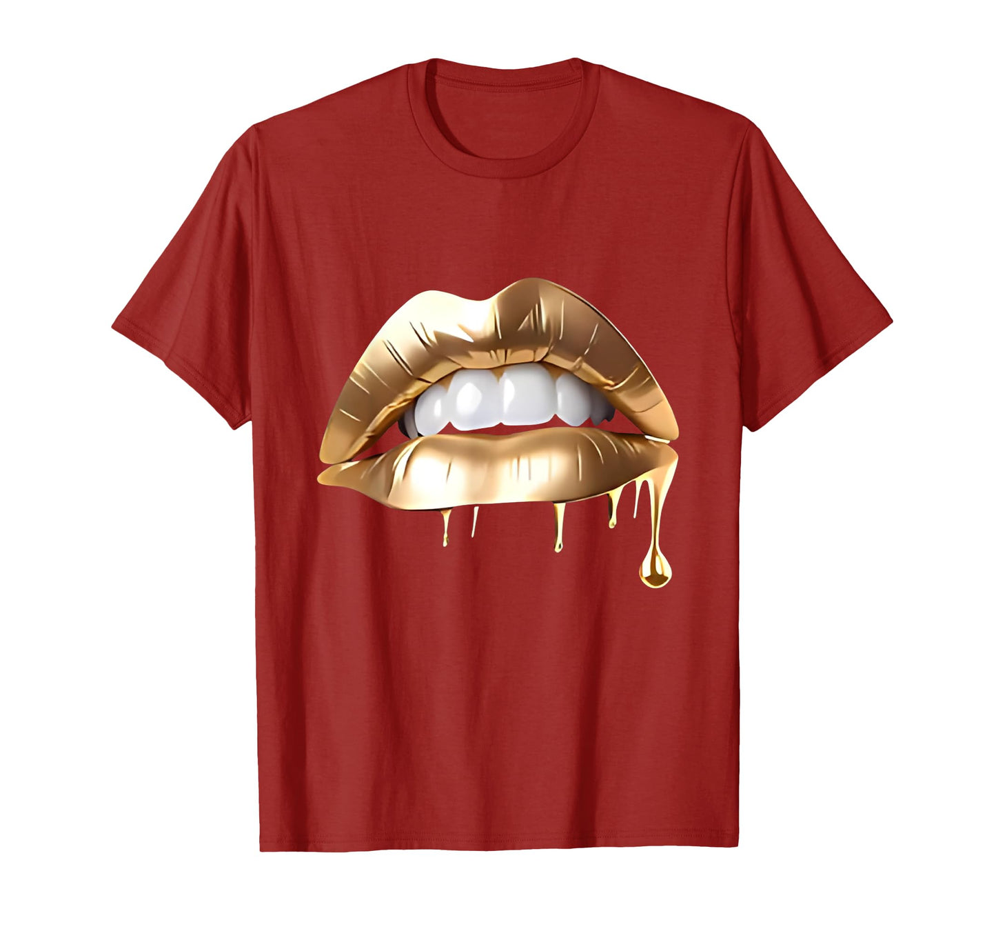 Cool Women Fashionable golden Lips Graphic Design T-Shirt