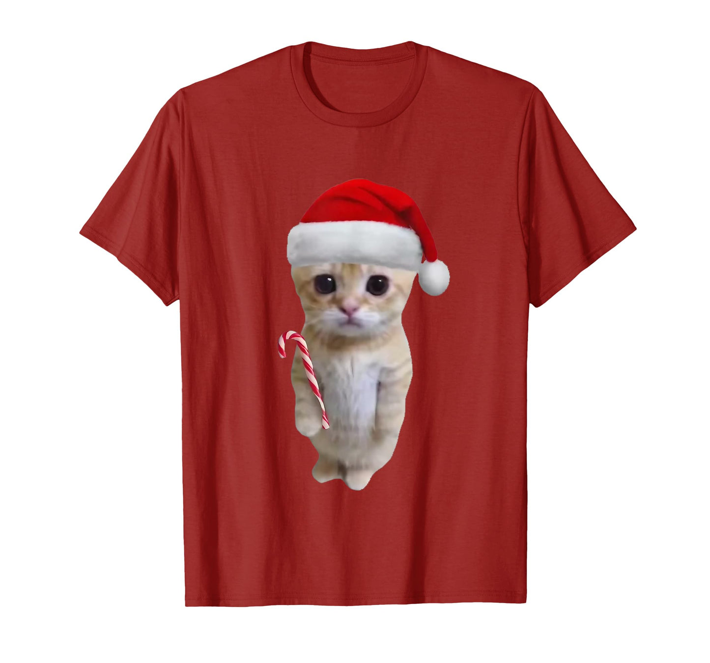 El Gato Meme Cat with Santa Hat and Candy Cane Christmas T-Shirt