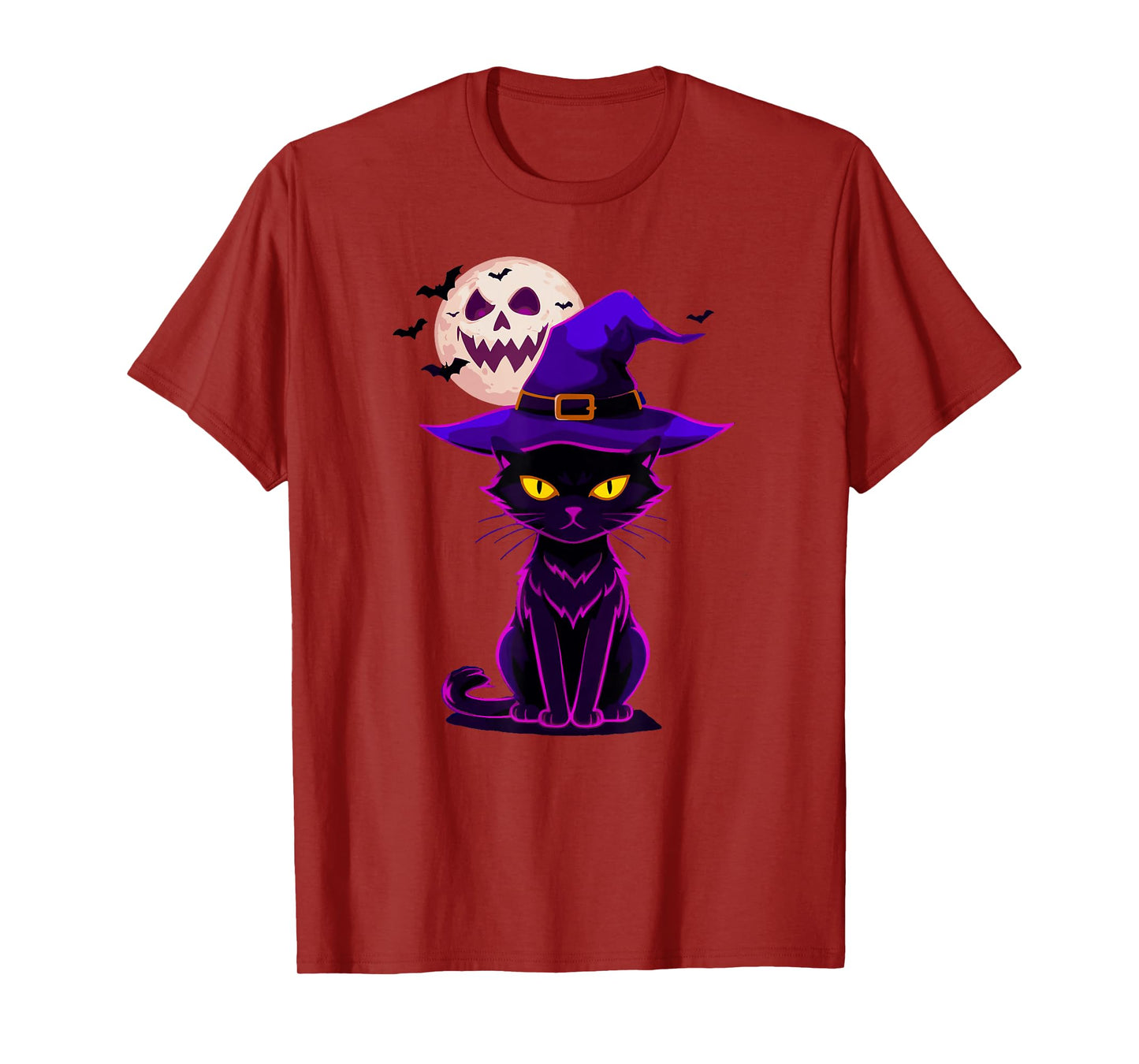 Halloween Black Cat Witch Hat T-Shirt