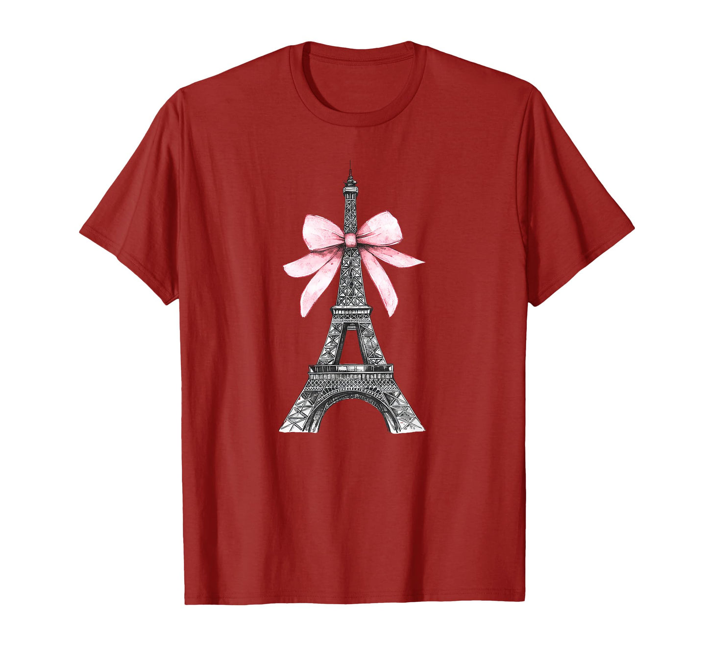 Romantic Paris Eiffel Tower with Pink Bow Vintage Art T-Shirt