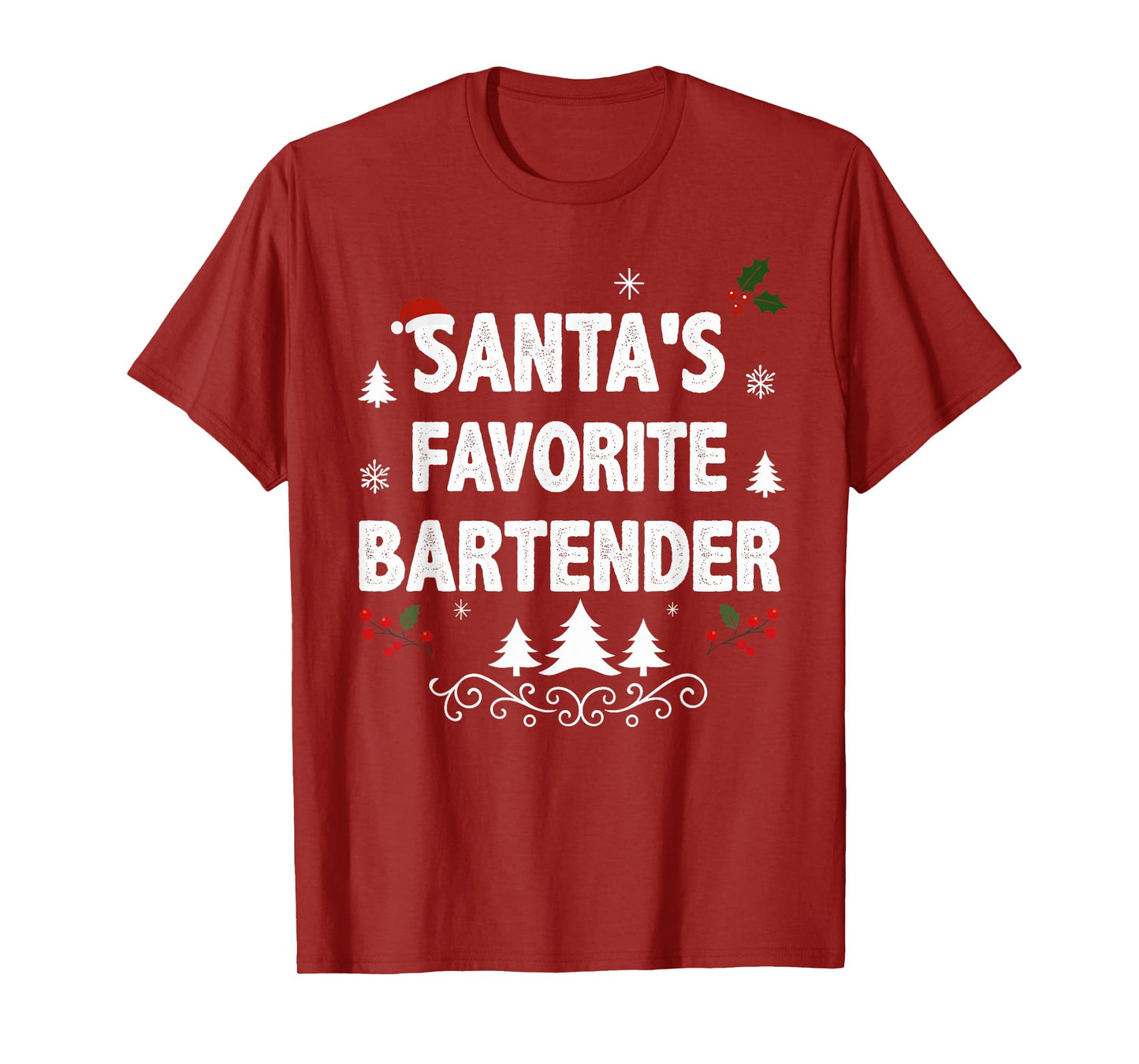 Santa's Favorite Bartender Funny Holiday Christmas Pajamas T-Shirt