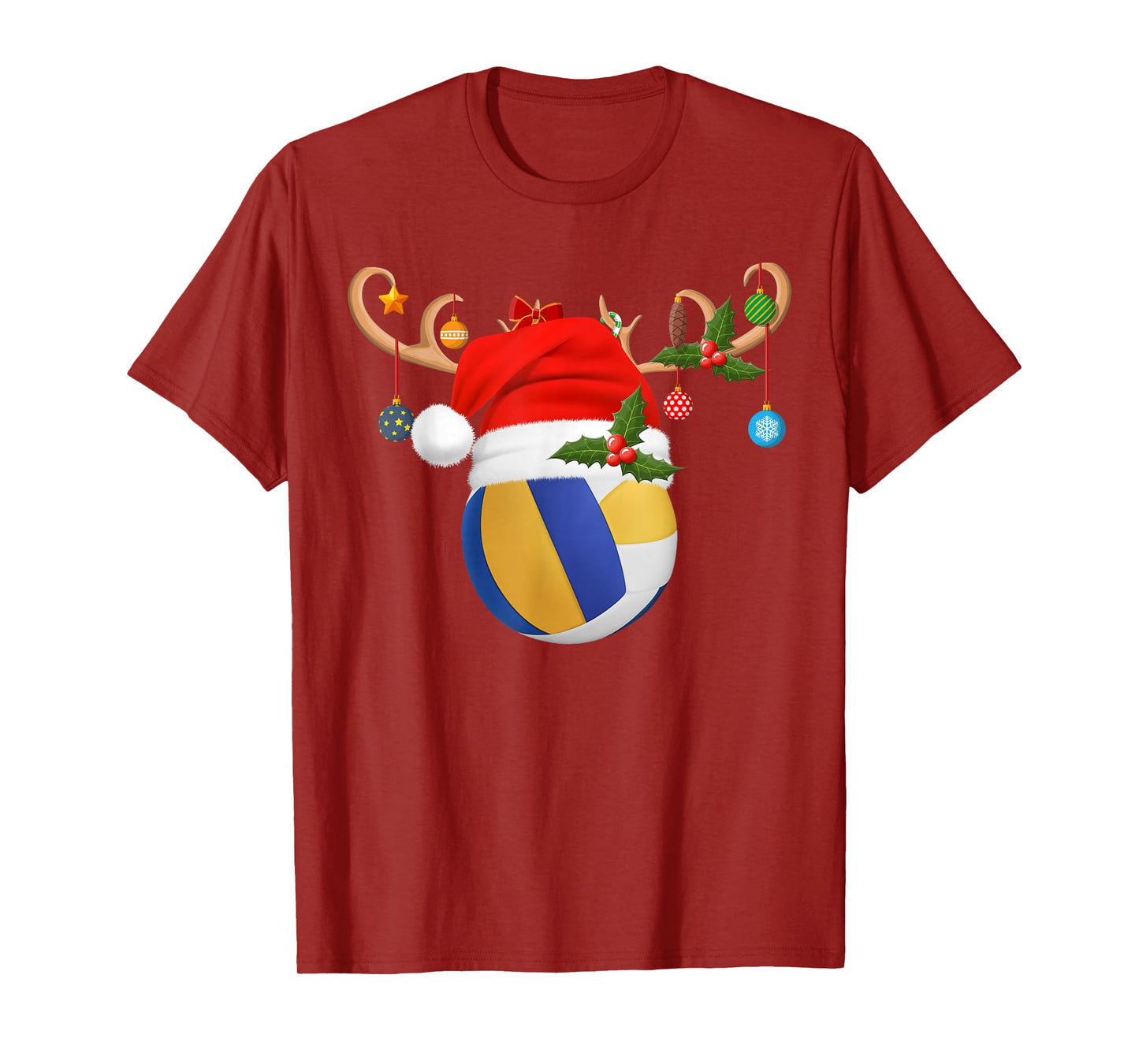Volleyball Christmas Reindeer Santa Hat Sports Player Xmas T-Shirt