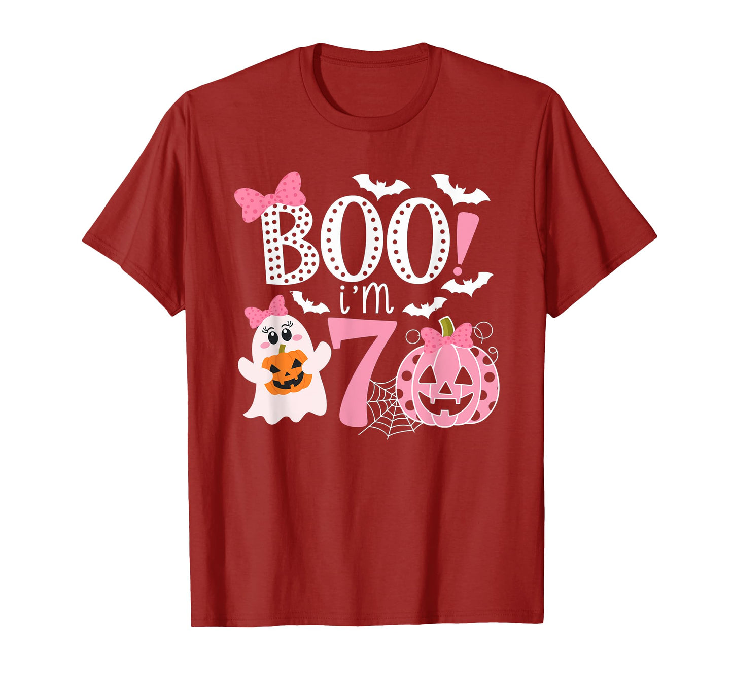 Boo I'm Seven Ghost Seventh 7th Birthday Halloween Girls T-Shirt