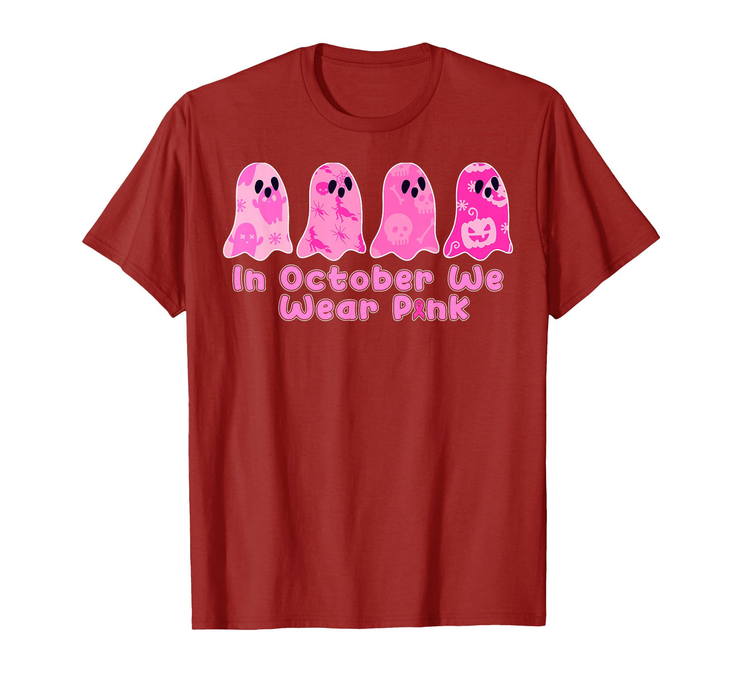 in October We Wear Pink Ghost Breast Cancer Awareness T-Shirt