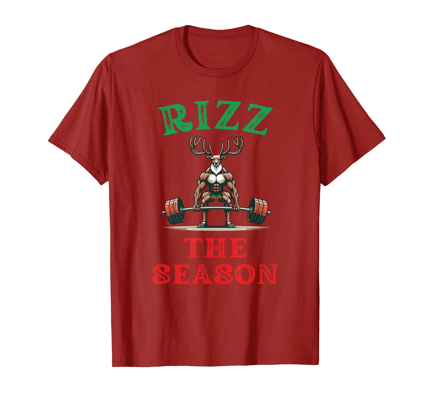 Merry Liftmas Apparel Co. Rizz the Season Funny Workout Reindeer Gym Saying Christmas T-Shirt
