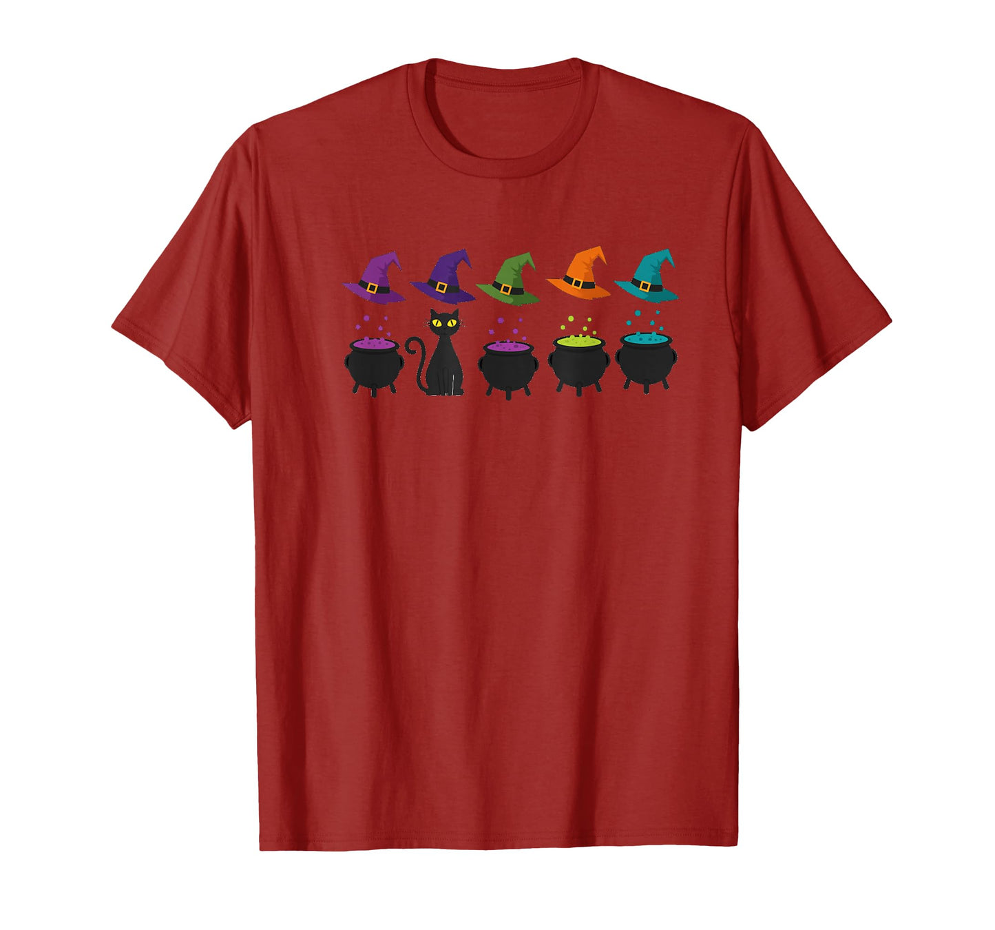Halloween Cat Witches Hat and Cauldron Spooky Magic Design T-Shirt