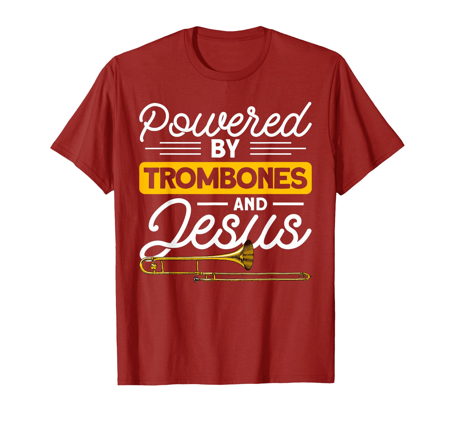 Posaunist & Posaune Bekleidung Powered by Trombones and Jesus Orchestra T-Shirt - Black, Small