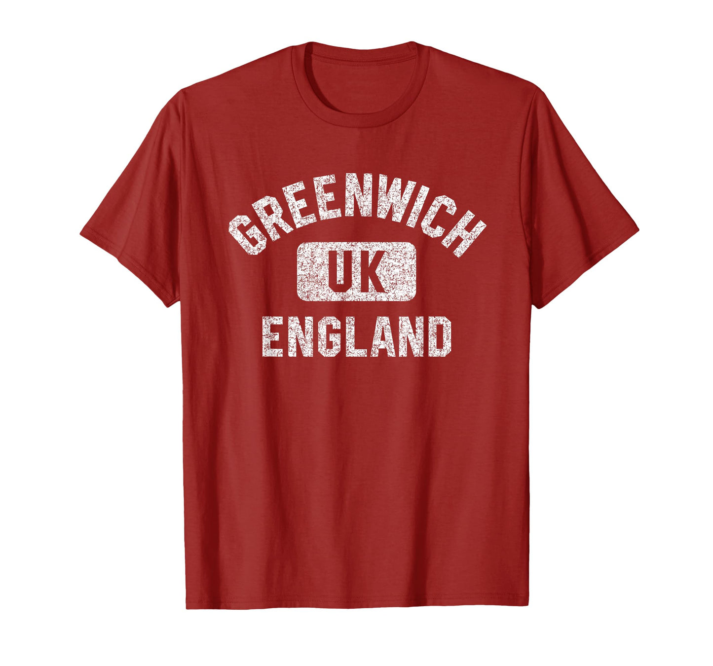 Greenwich England UK Gym Style Distressed White Print T-Shirt