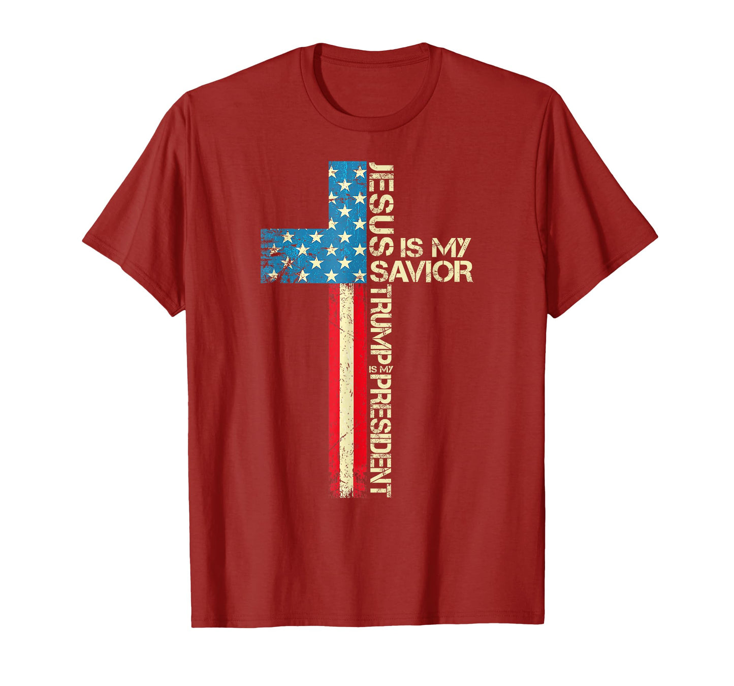 Jesus Is My Savior Trump Is My President 2024 USA Flag Cross T-Shirt