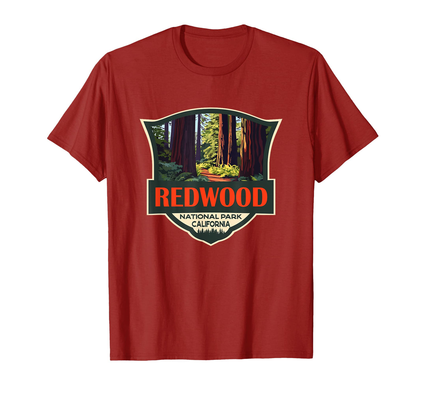Redwood National Park Illustration Retro Badge T-Shirt