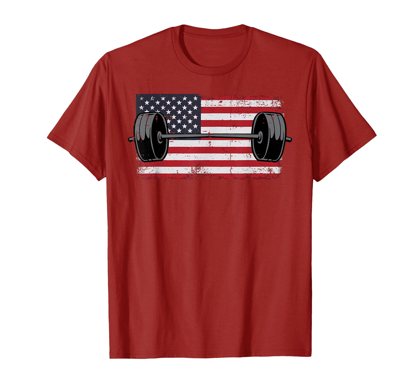 Gym Barbell US Flag Workout Deadlift Weightlift Men Women T-Shirt