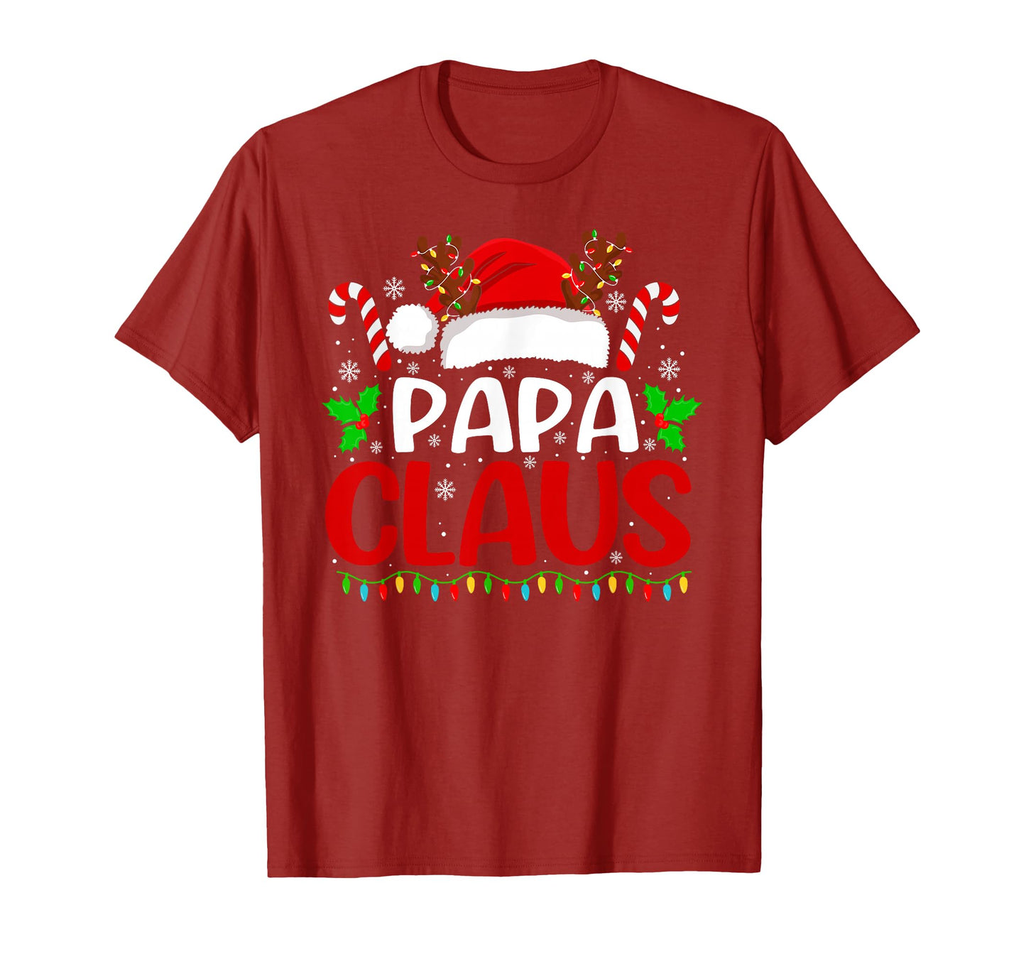 Papa Claus Christmas Lights Santa Family Matching Xmas T-Shirt