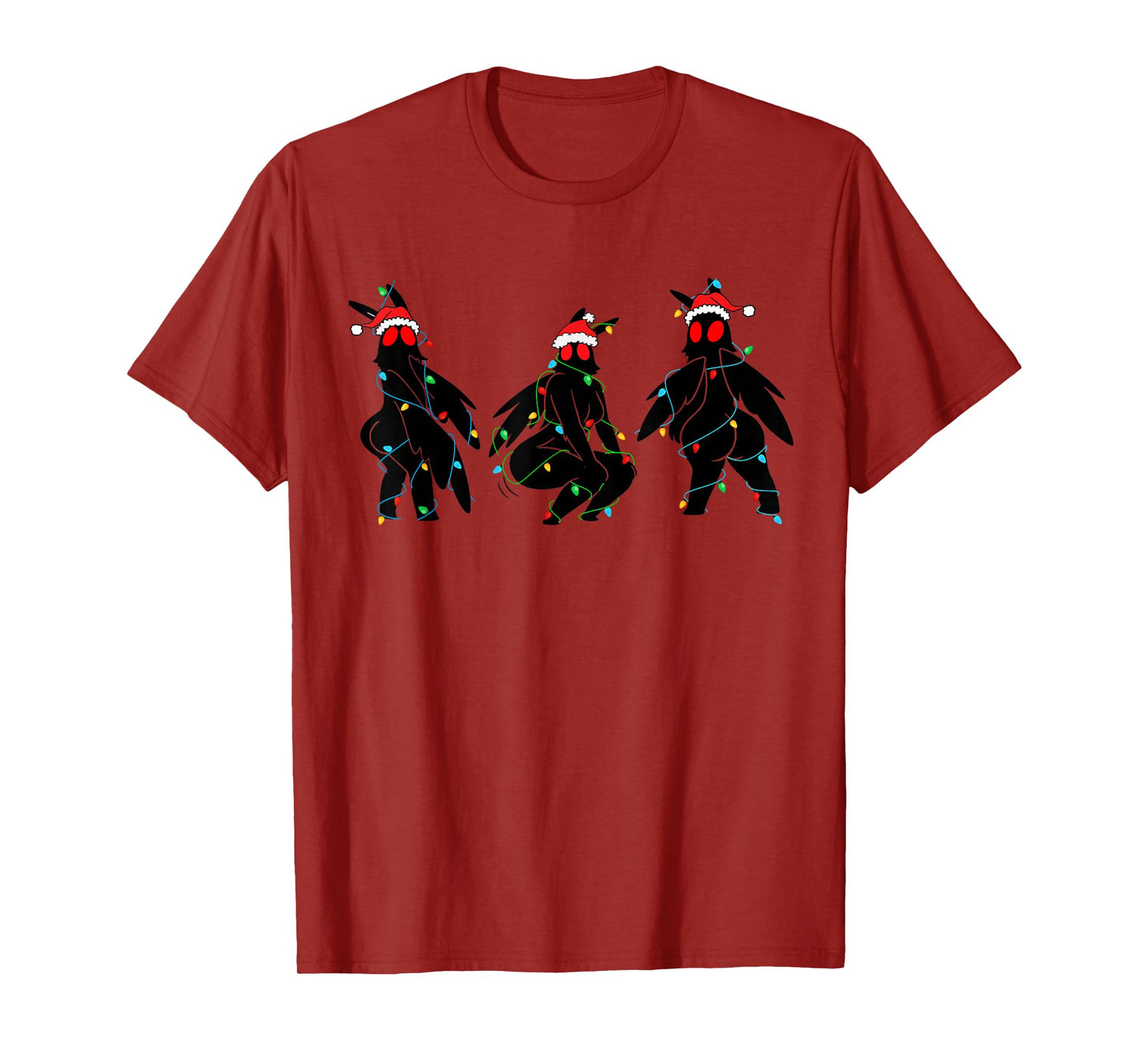 Funny Thicc Mothman Twerking Dance Christmas Lights Cryptid T-Shirt