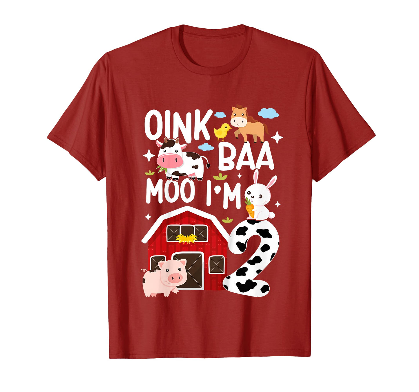 Oink Baa Moo I'm 2 Farm Animals 2nd Birthday For Kids T-Shirt