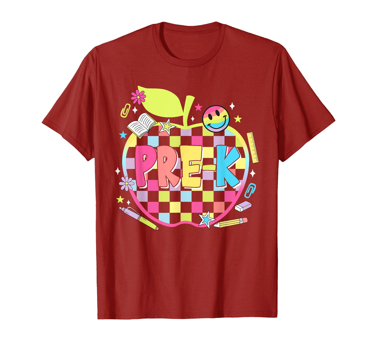 Pre-K Teachers Apples Retro Smile Face Back To School T-Shirt