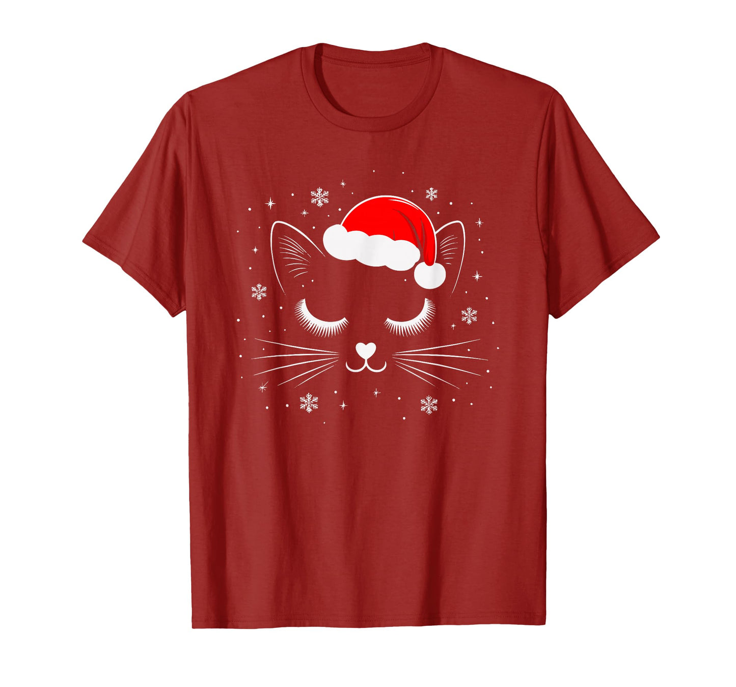 Cute Cat Face Christmas Santa Hat Xmas Women Girls T-Shirt