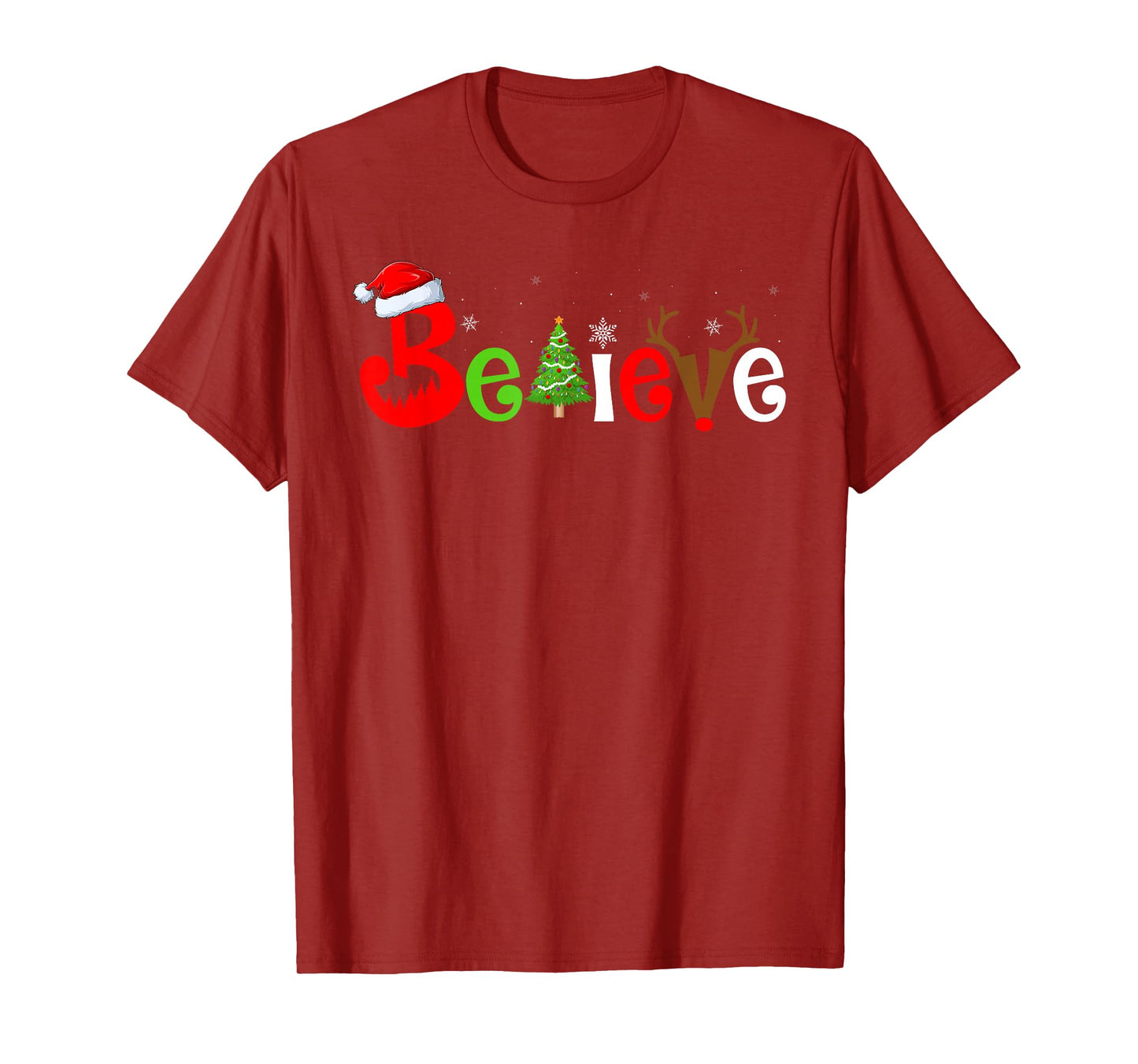 Believe Christmas Santa Claus Reindeer Matching Family Xmas T-Shirt
