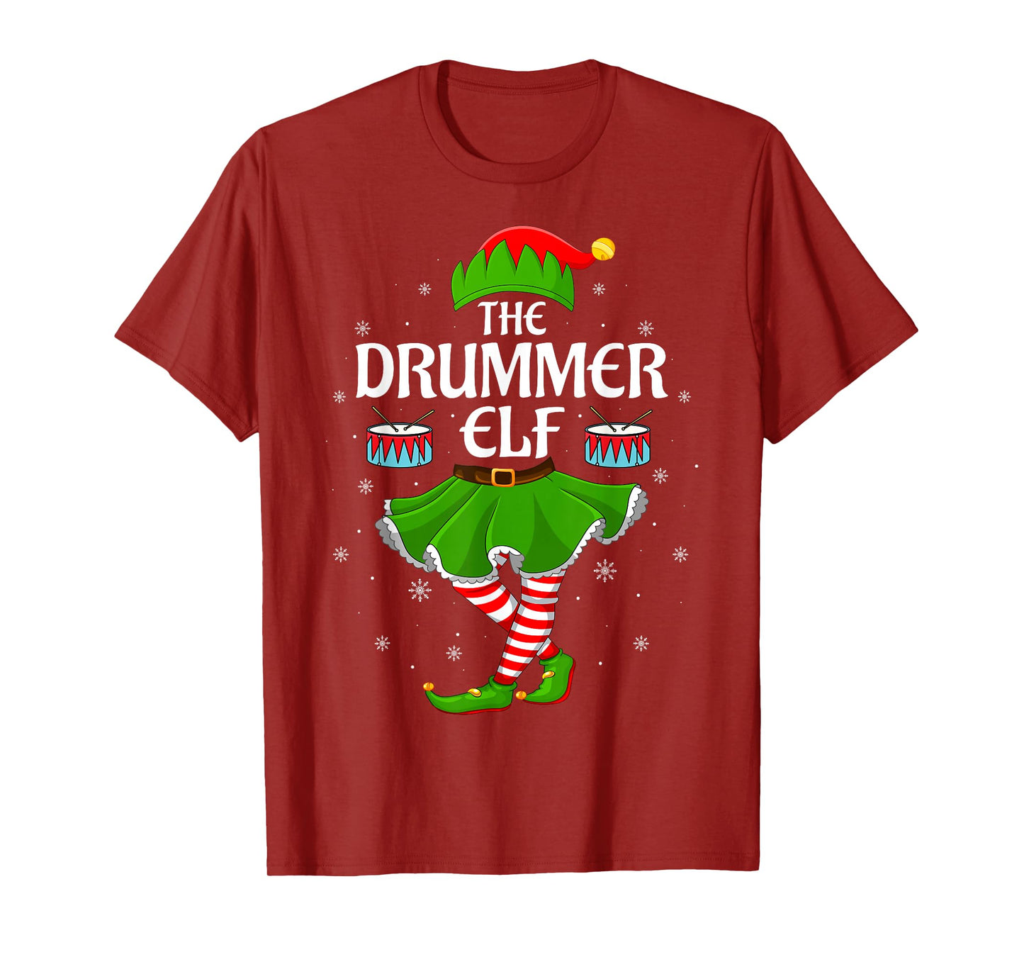 Drummer Elf Christmas Family Girls Women Elf Squad Xmas T-Shirt