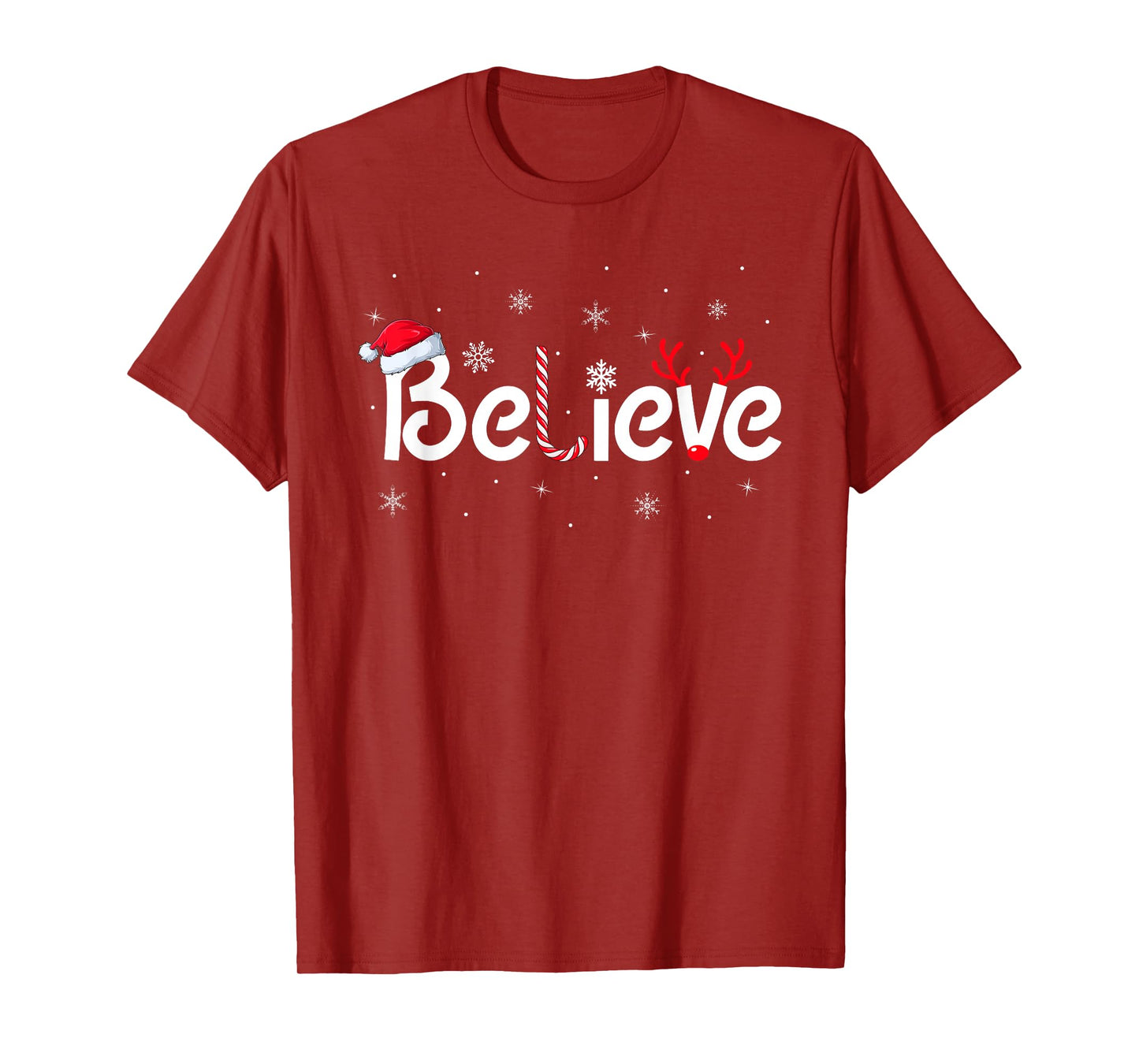 Believe Christmas Family Matching Reindeer Santa Hat Xmas T-Shirt