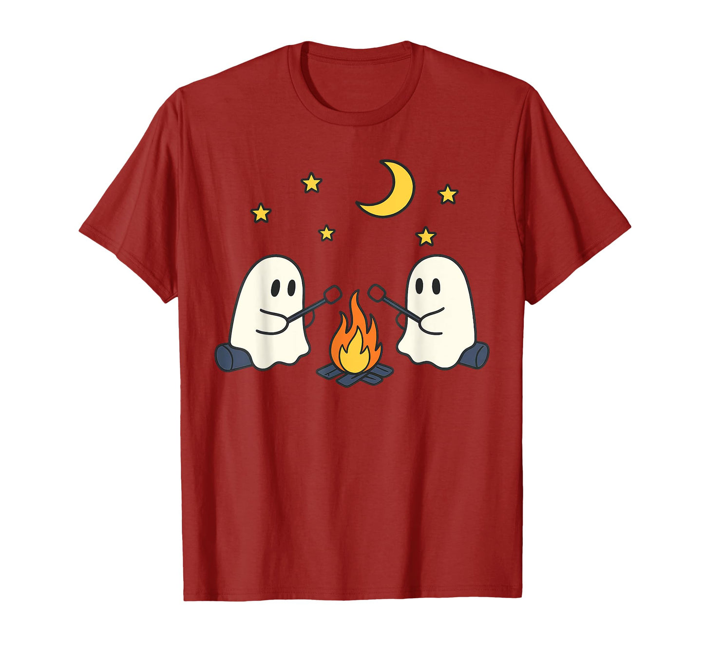 Cute Ghost Camping Campfire Halloween Marshmallow Men Women T-Shirt