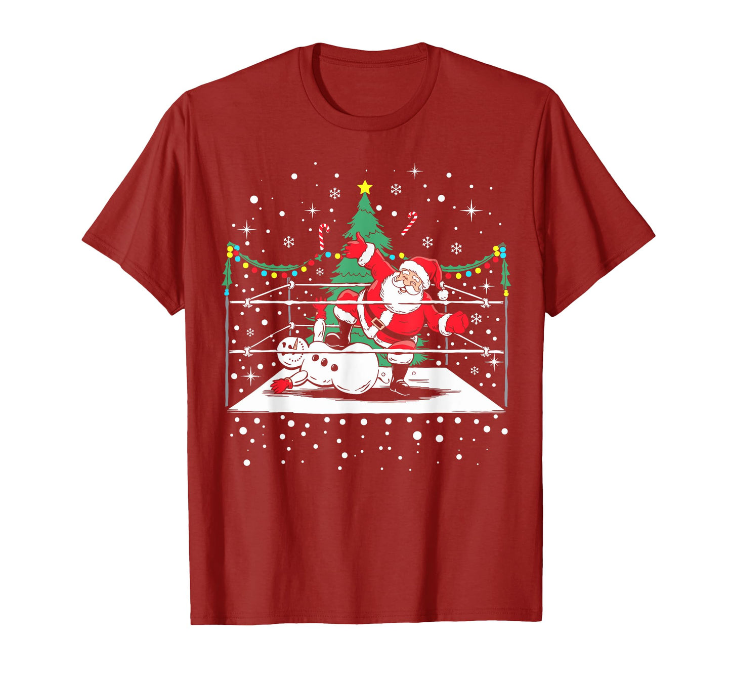 Funny Wrestling Santa Xmas Snow Lights Wrestling Christmas T-Shirt