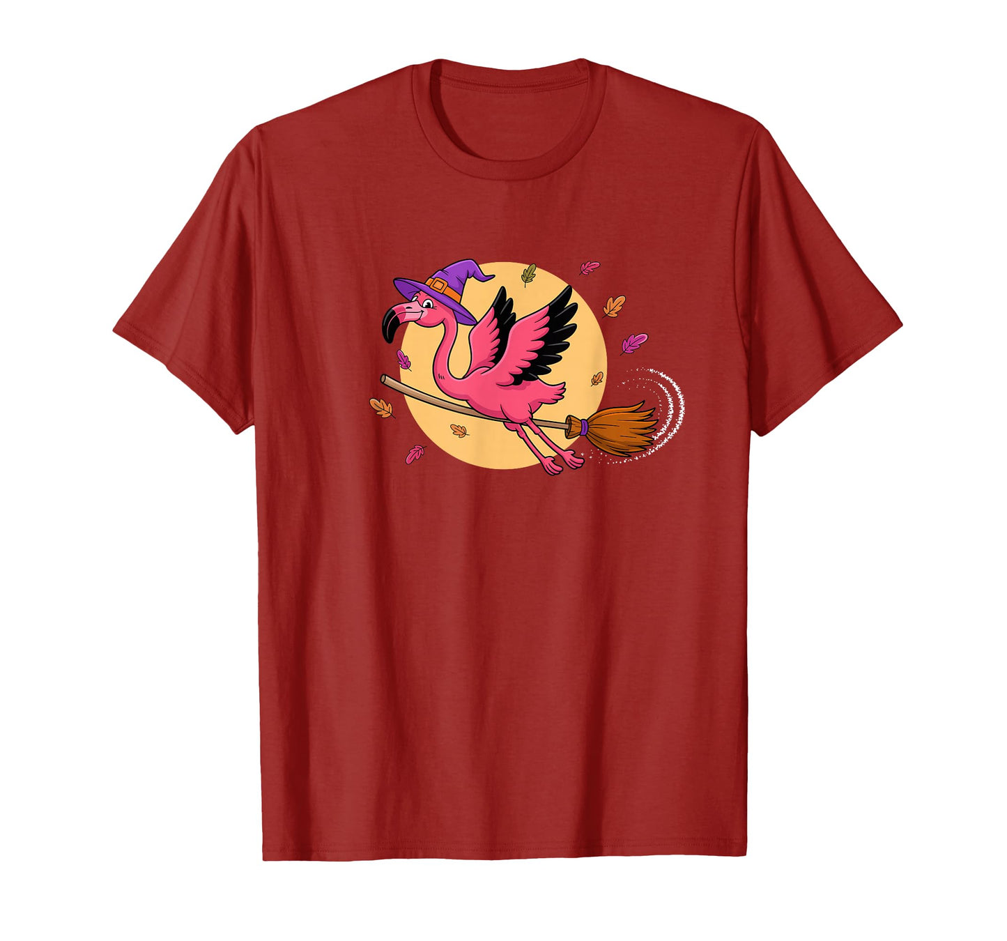 Funny Halloween Flamingo Witch Flying on Broom Costume T-Shirt