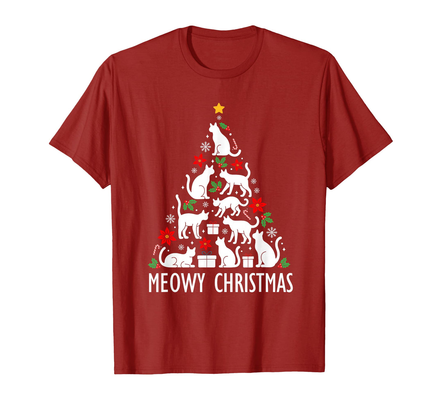 Meowy Christmas Tree Cat Santa Xmas Family Matching Pajamas T-Shirt