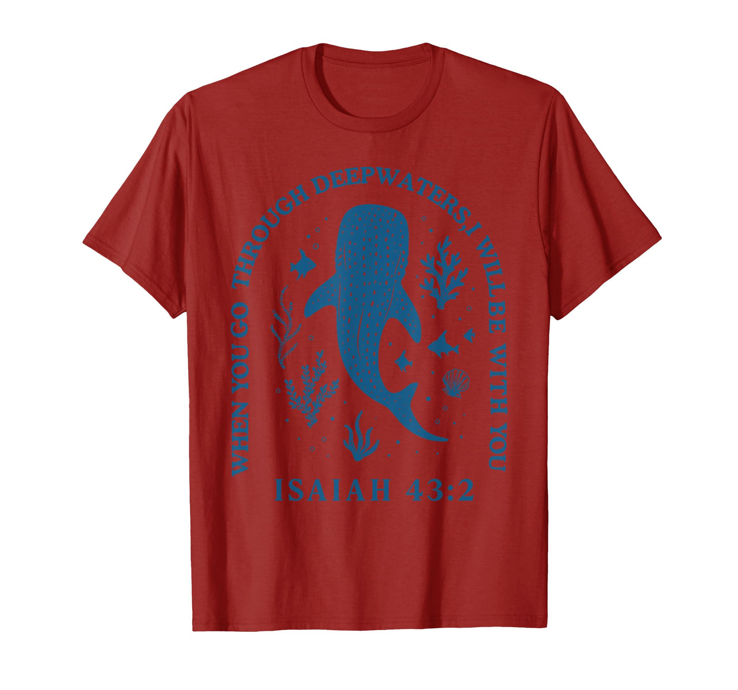 Retro Deep Waters Whale Shark Isaiah 43:2 Ocean Wildlife Sea T-Shirt
