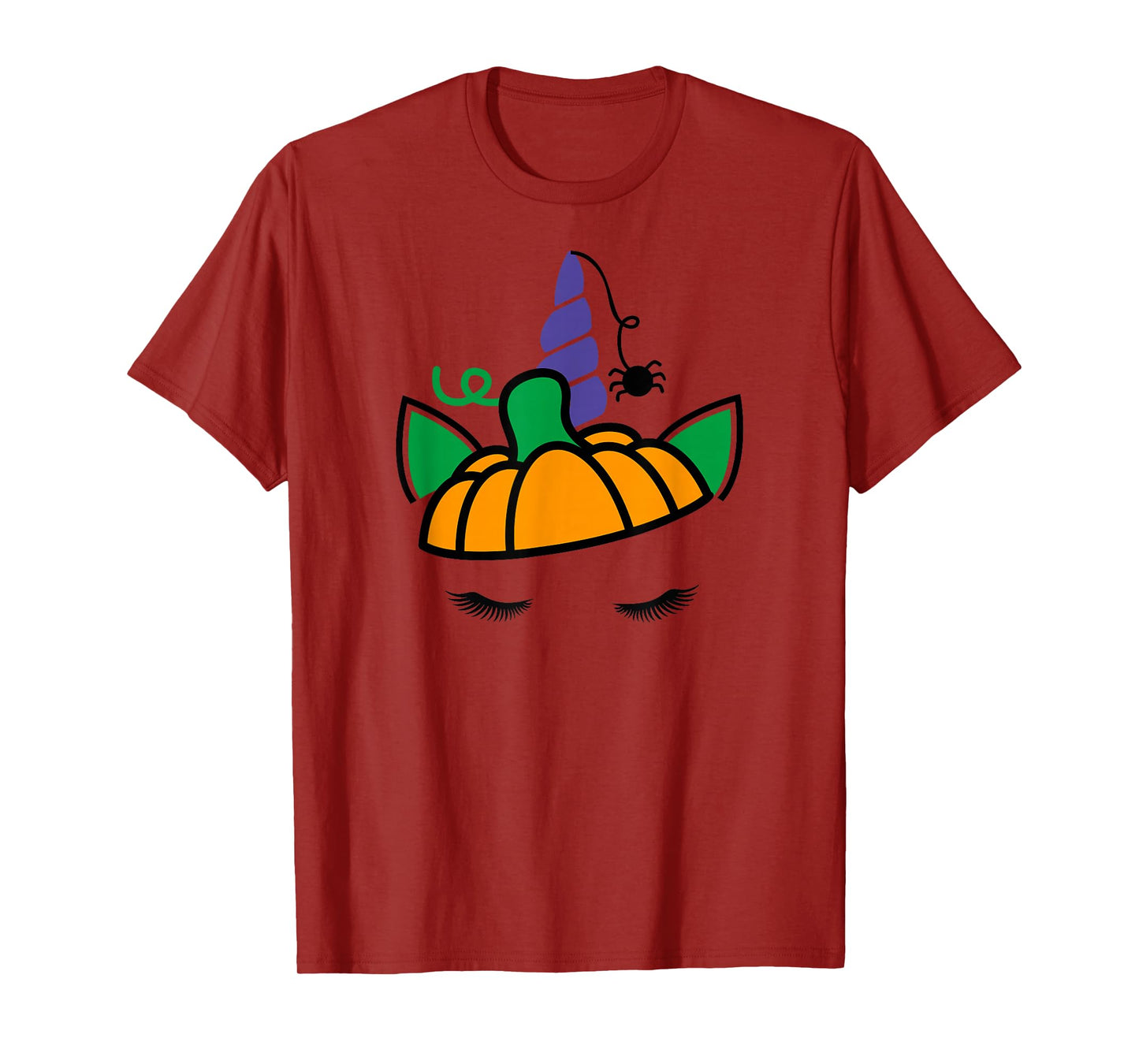 Unicorn Face Eyelashes Pumpkin Spider Halloween Costume T-Shirt