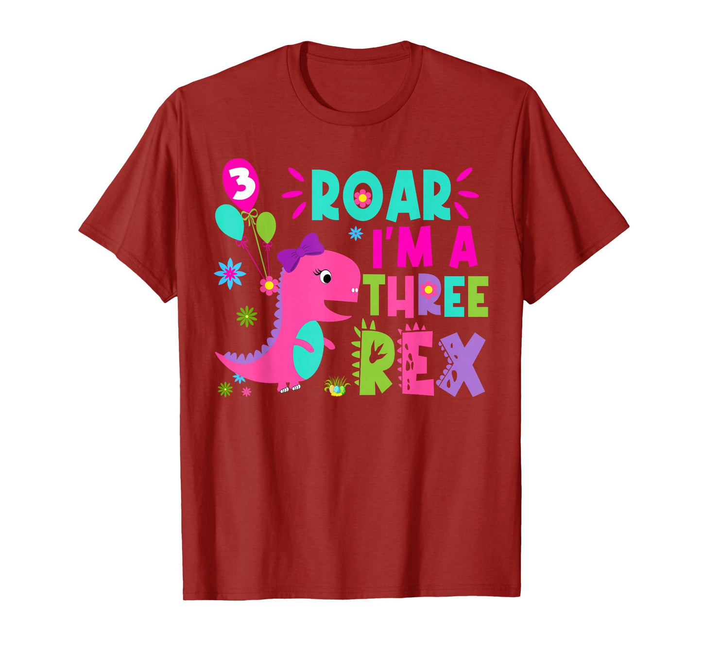 Roar I'm A Three Rex Birthday Girl Dinosaur Lover 3 Year Old T-Shirt