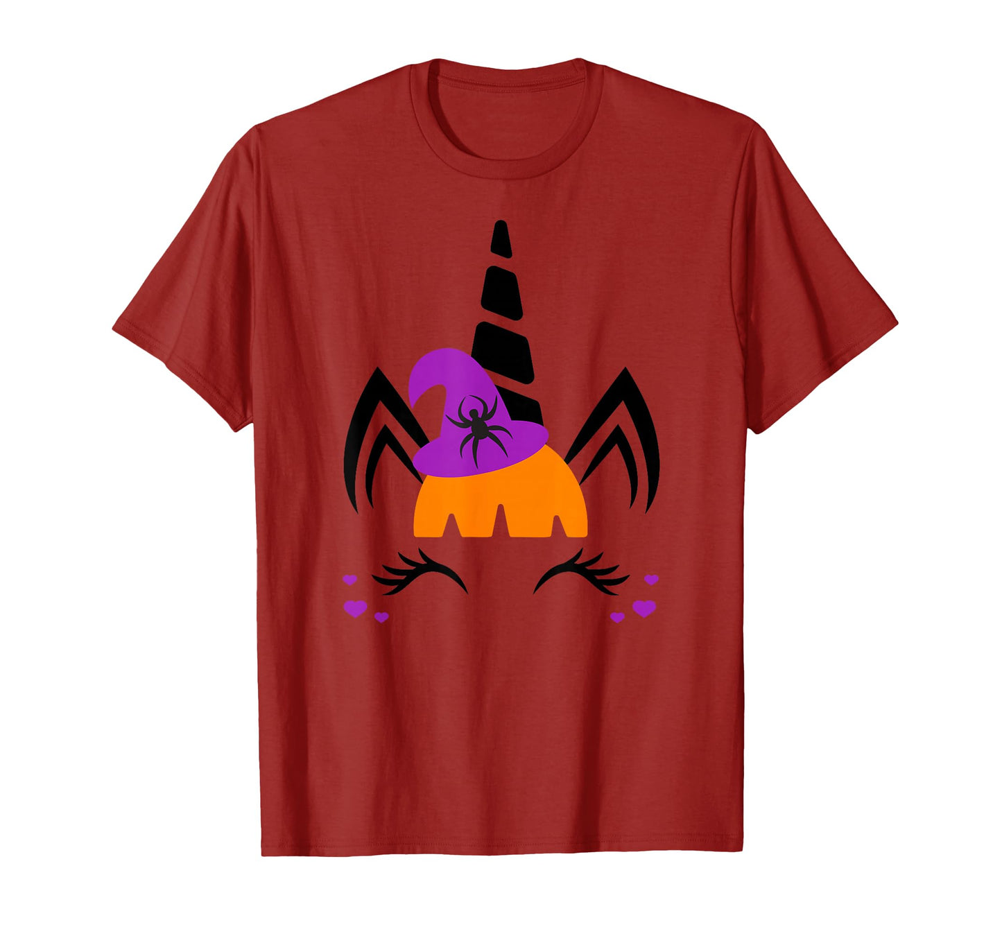 Unicorn Face Eyelashes Spider Witch Hat Halloween Costume T-Shirt